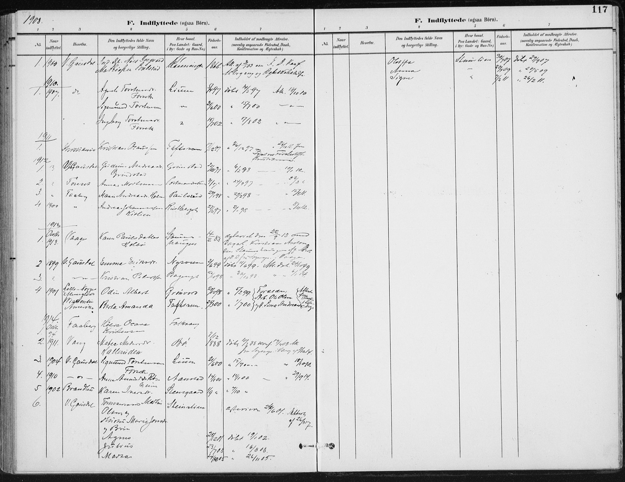 Østre Gausdal prestekontor, SAH/PREST-092/H/Ha/Haa/L0005: Parish register (official) no. 5, 1902-1920, p. 117