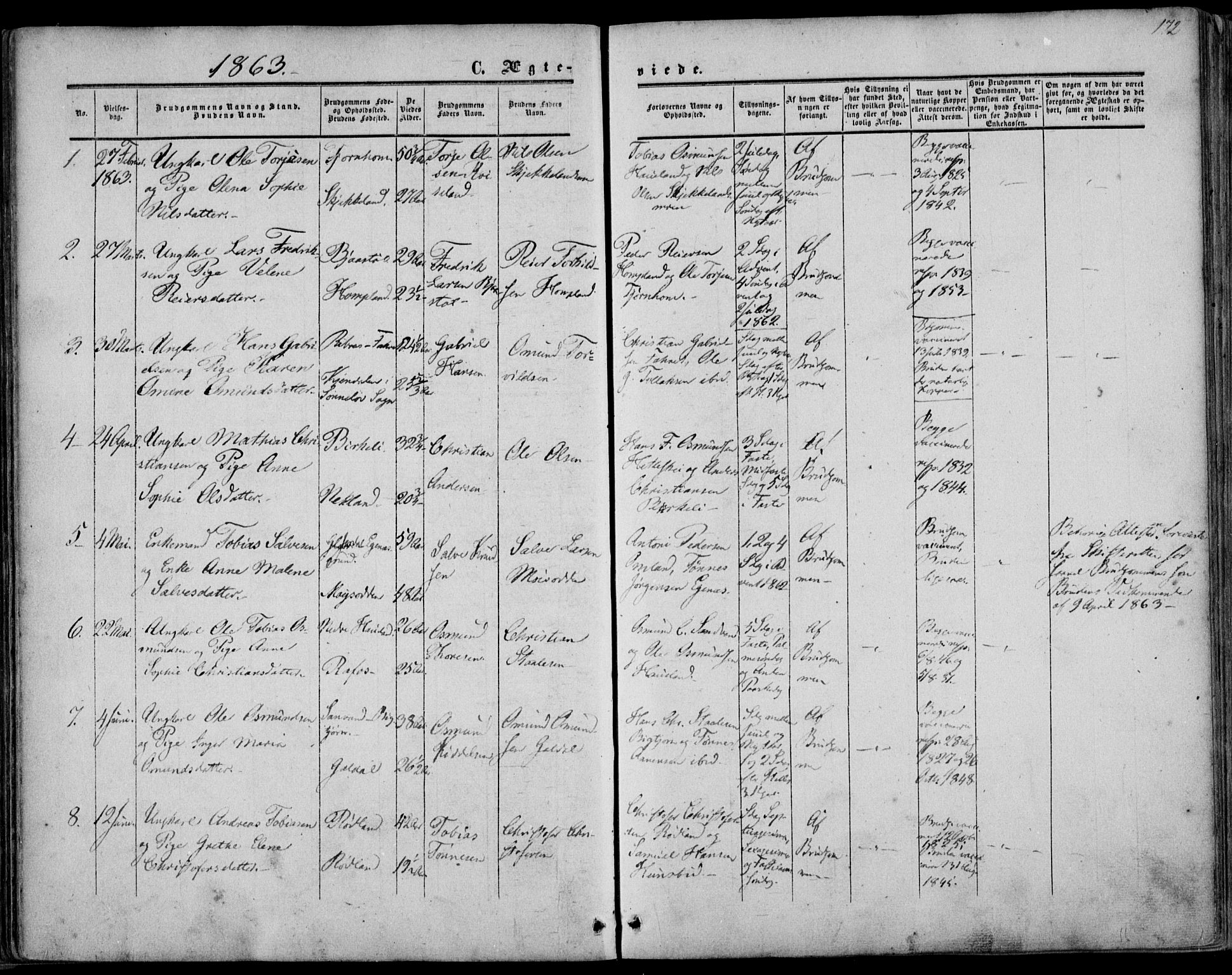 Kvinesdal sokneprestkontor, AV/SAK-1111-0026/F/Fa/Fab/L0006: Parish register (official) no. A 6, 1857-1869, p. 172