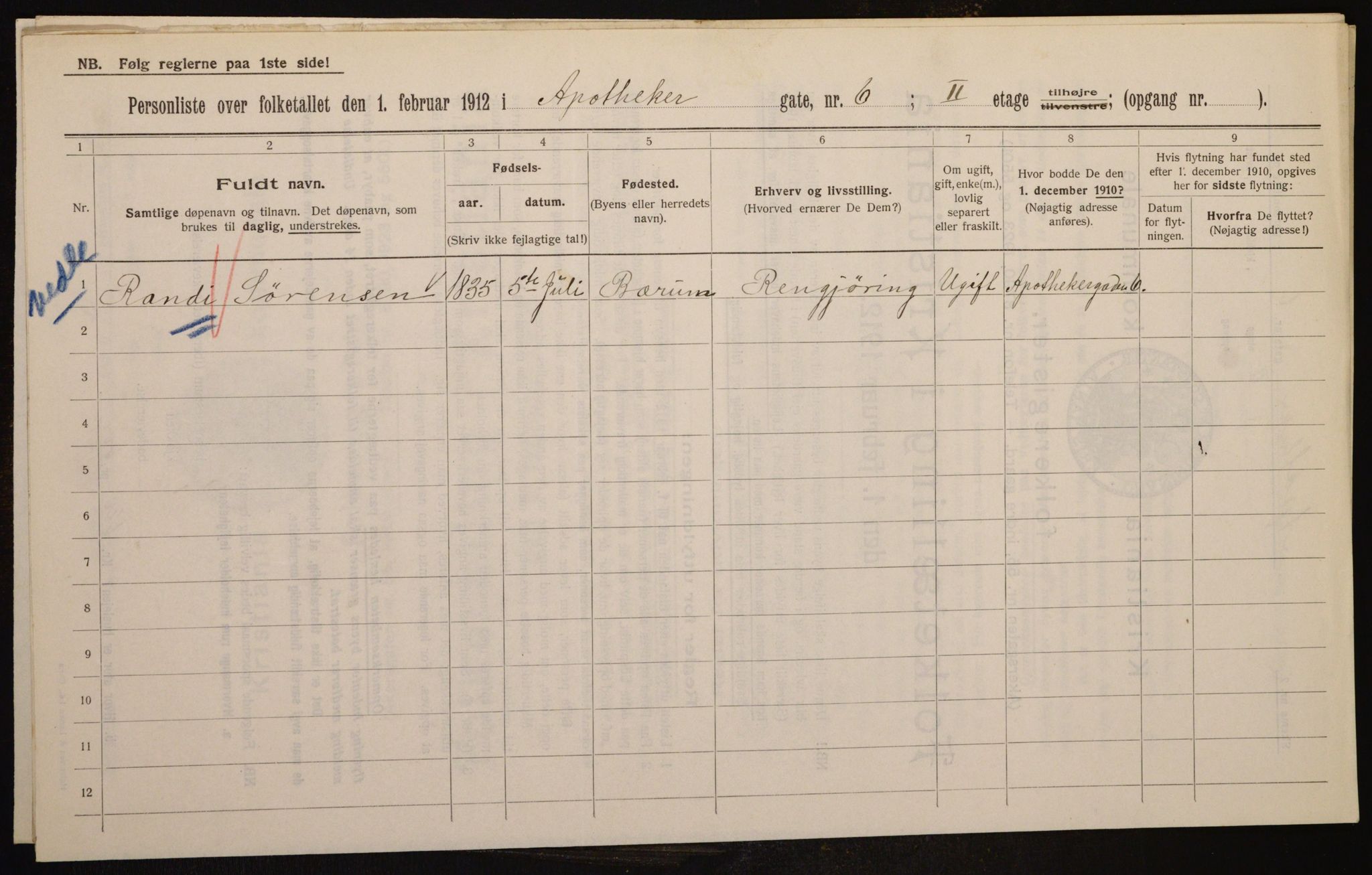 OBA, Municipal Census 1912 for Kristiania, 1912, p. 1338