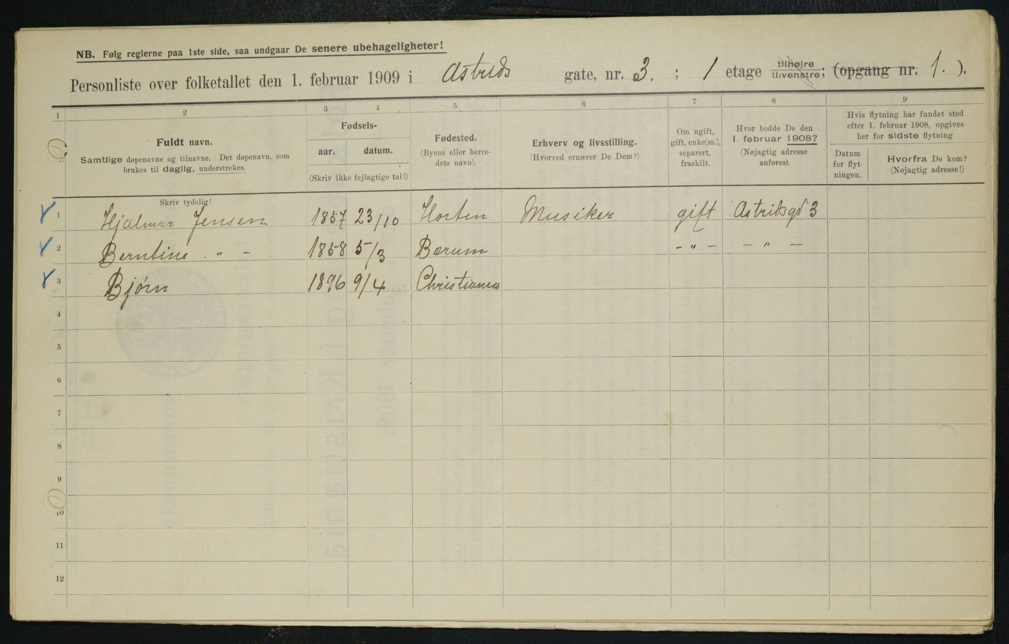 OBA, Municipal Census 1909 for Kristiania, 1909, p. 15571