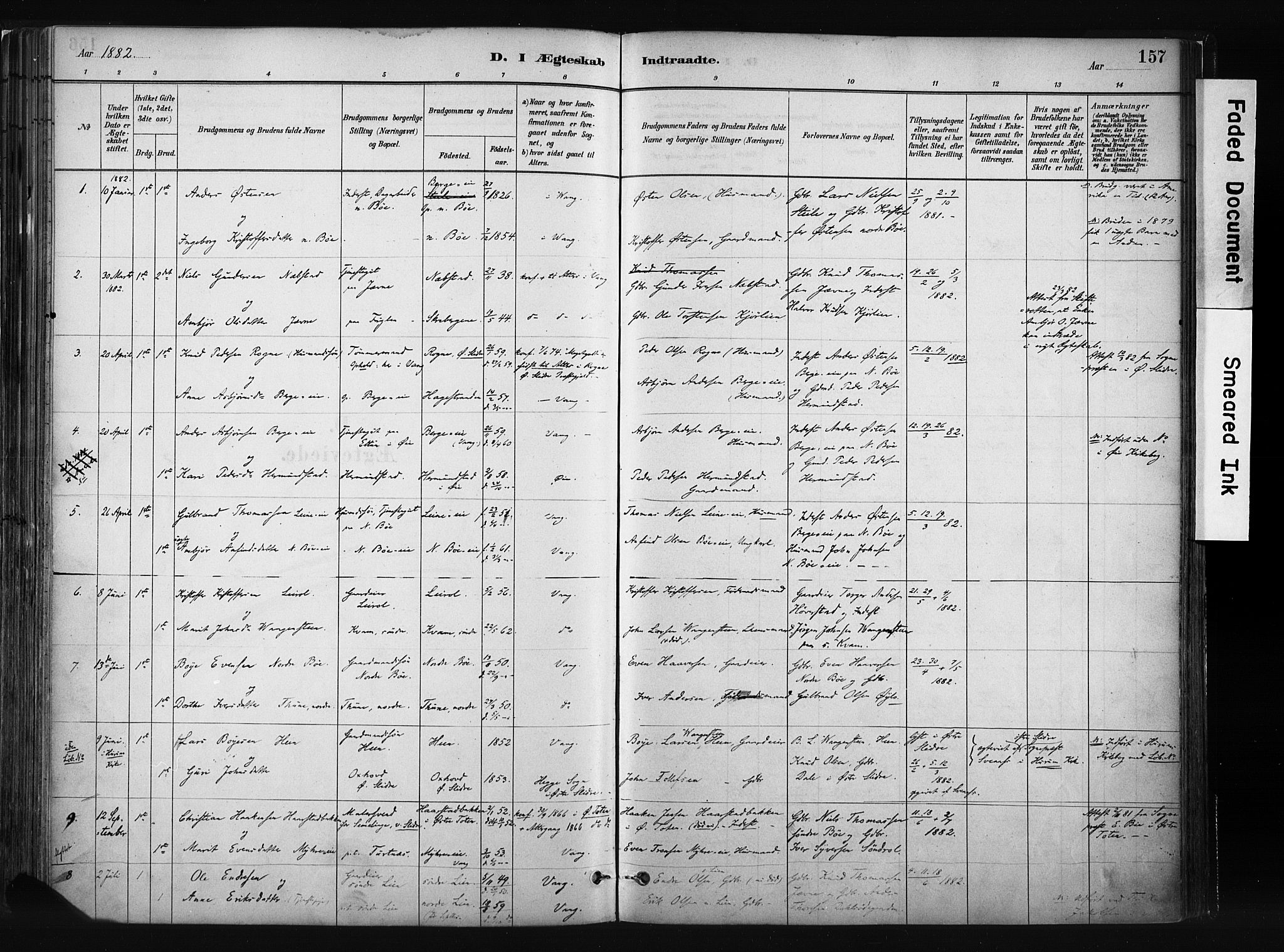 Vang prestekontor, Valdres, SAH/PREST-140/H/Ha/L0008: Parish register (official) no. 8, 1882-1910, p. 157