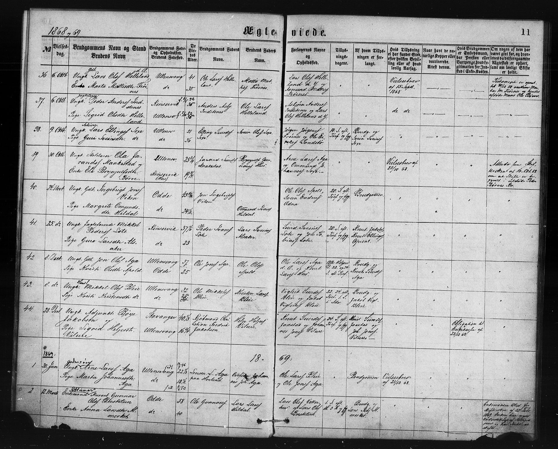 Ullensvang sokneprestembete, SAB/A-78701/H/Haa: Parish register (official) no. A 14, 1867-1882, p. 11