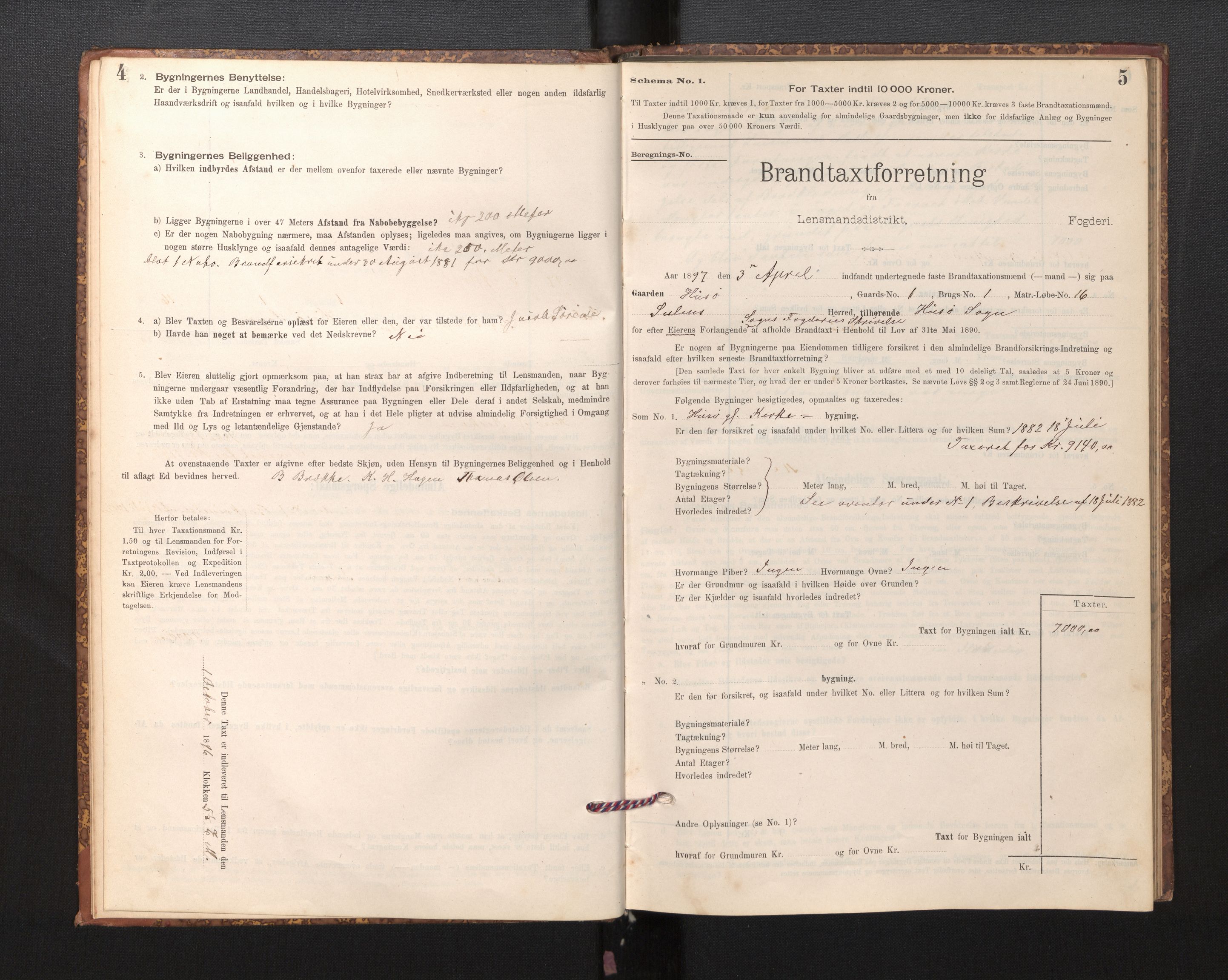 Lensmannen i Solund, SAB/A-30001/0012/L0002: Branntakstprotokoll, skjematakst, 1896-1939, p. 4-5