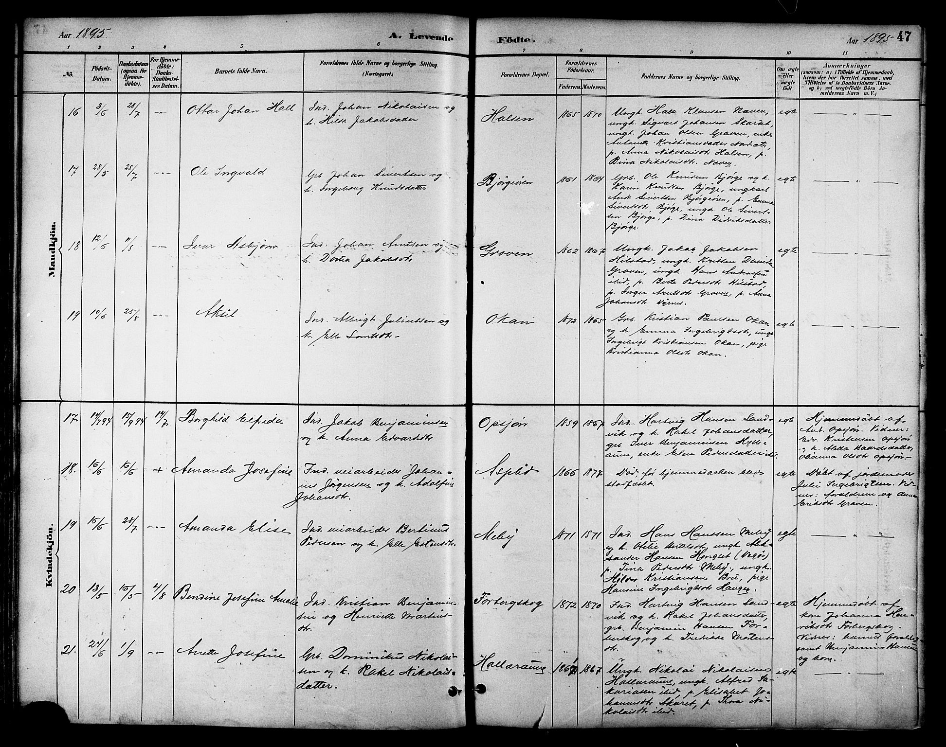 Ministerialprotokoller, klokkerbøker og fødselsregistre - Nordland, AV/SAT-A-1459/814/L0230: Parish register (copy) no. 814C03, 1884-1911, p. 47