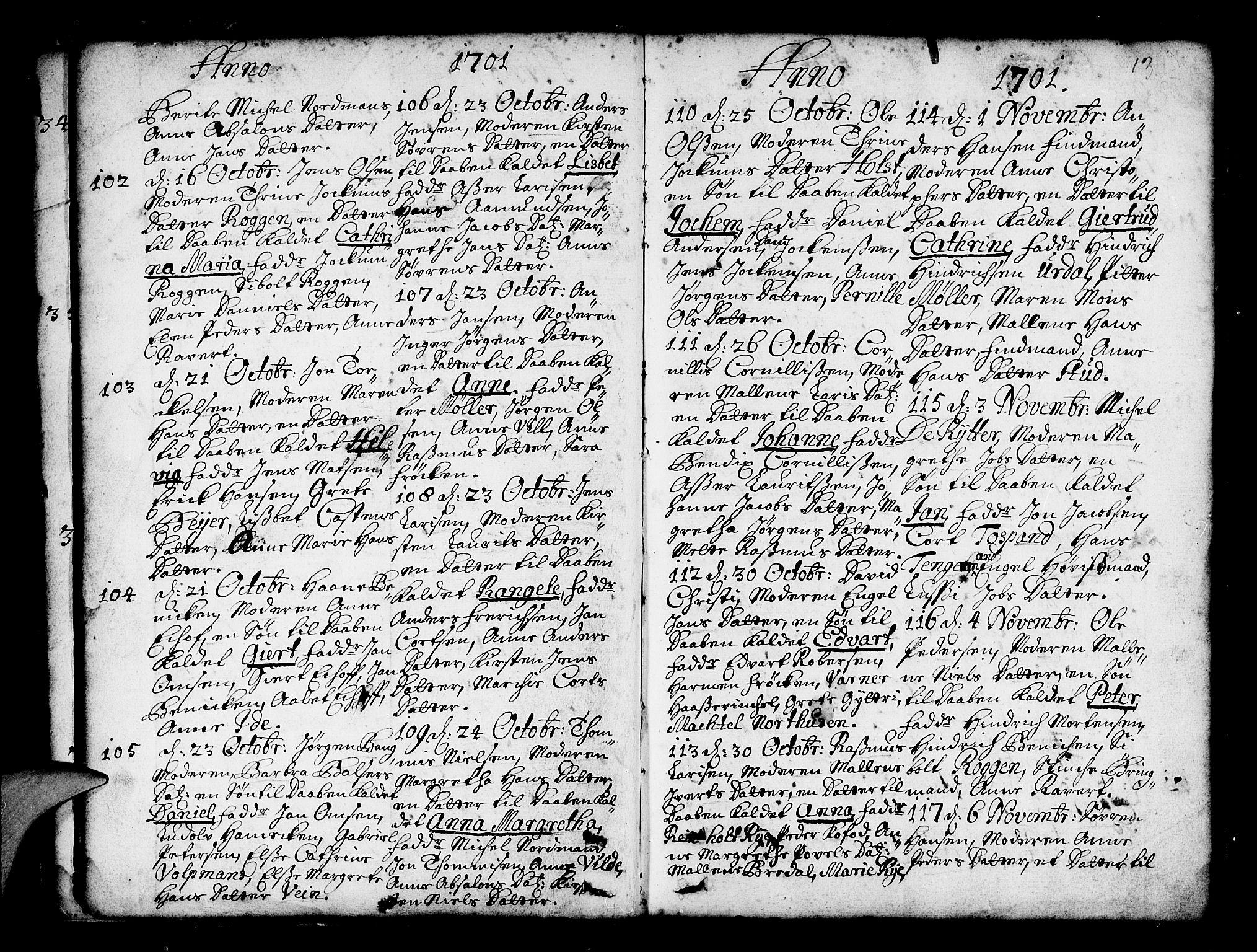 Nykirken Sokneprestembete, AV/SAB-A-77101/H/Haa/L0002: Parish register (official) no. A 2, 1700-1723, p. 13