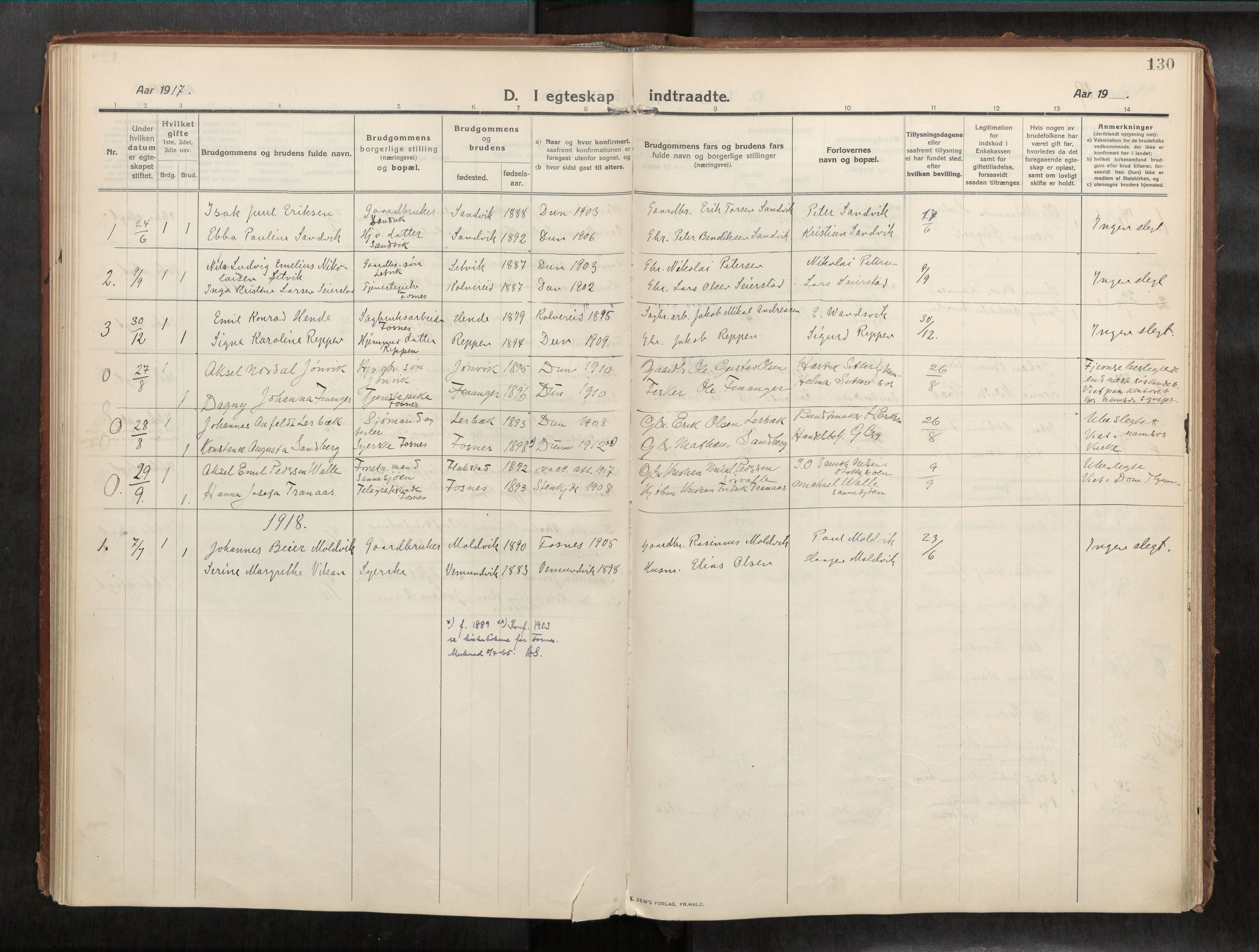Ministerialprotokoller, klokkerbøker og fødselsregistre - Nord-Trøndelag, SAT/A-1458/773/L0624a: Parish register (official) no. 773A16, 1910-1936, p. 130