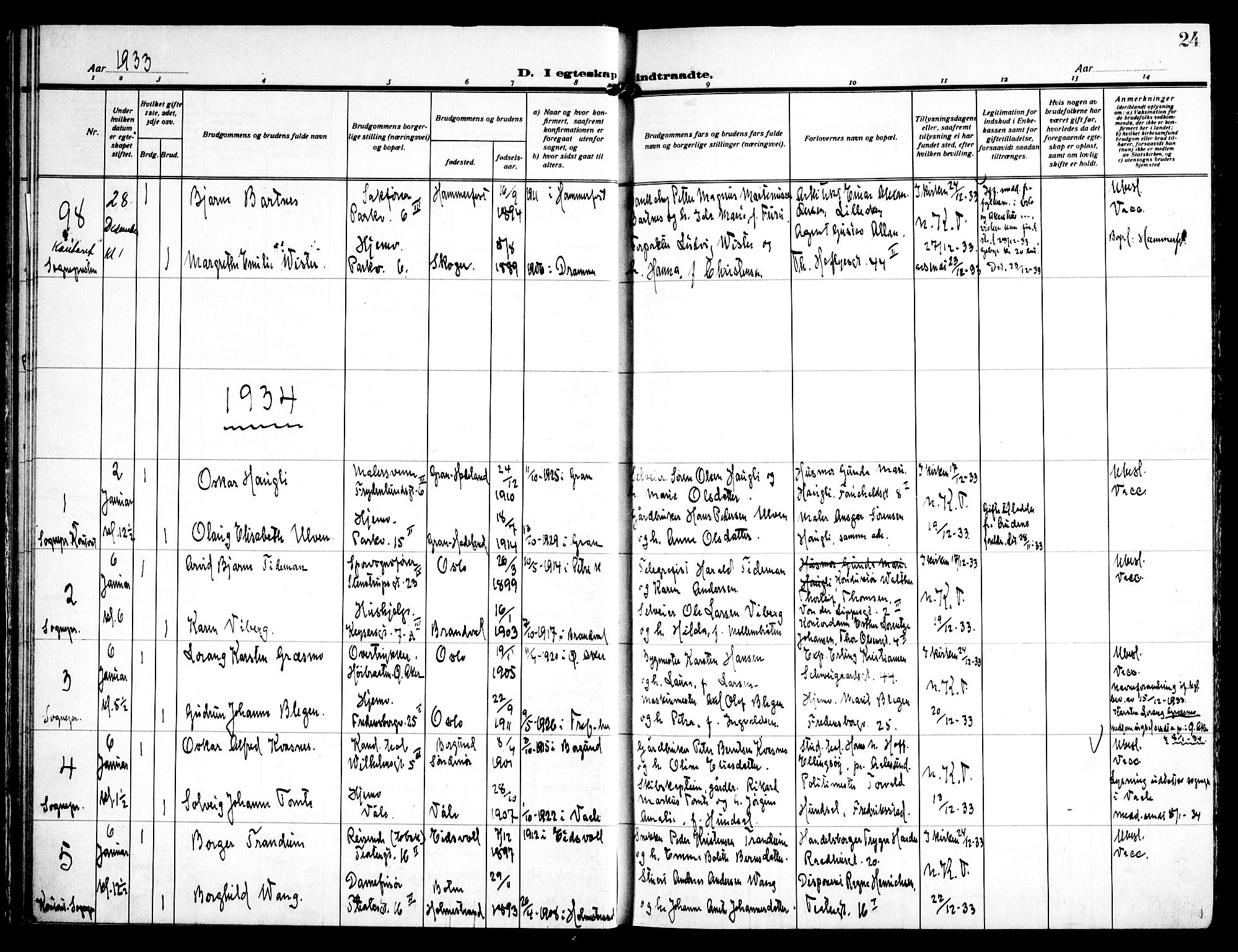 Trefoldighet prestekontor Kirkebøker, AV/SAO-A-10882/H/Ha/L0005: Banns register no. 5, 1932-1952, p. 24