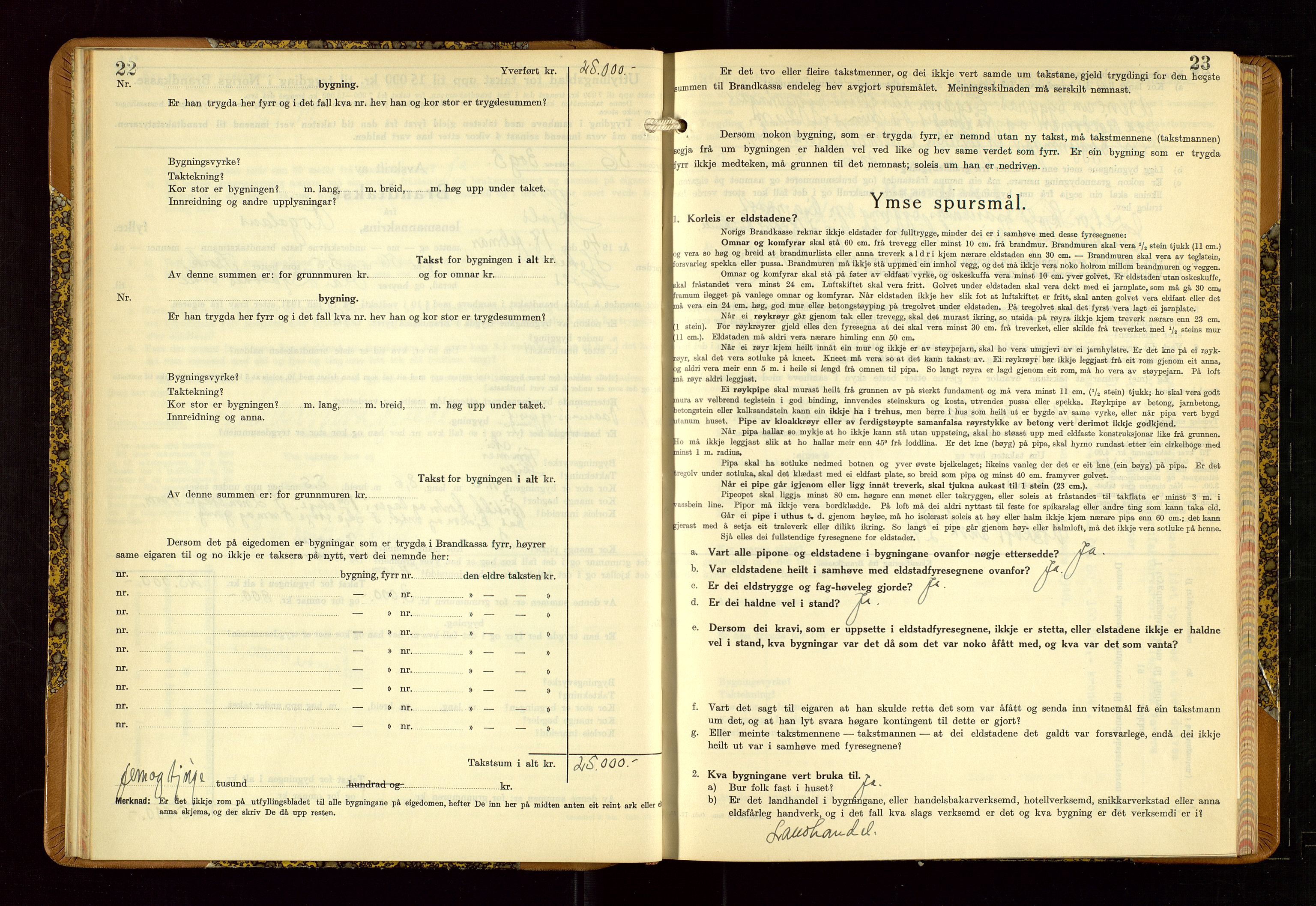 Skjold lensmannskontor, AV/SAST-A-100182/Gob/L0002: "Branntakstbok for Skjold lensmannskrins Rogaland fylke", 1939-1952, p. 22-23