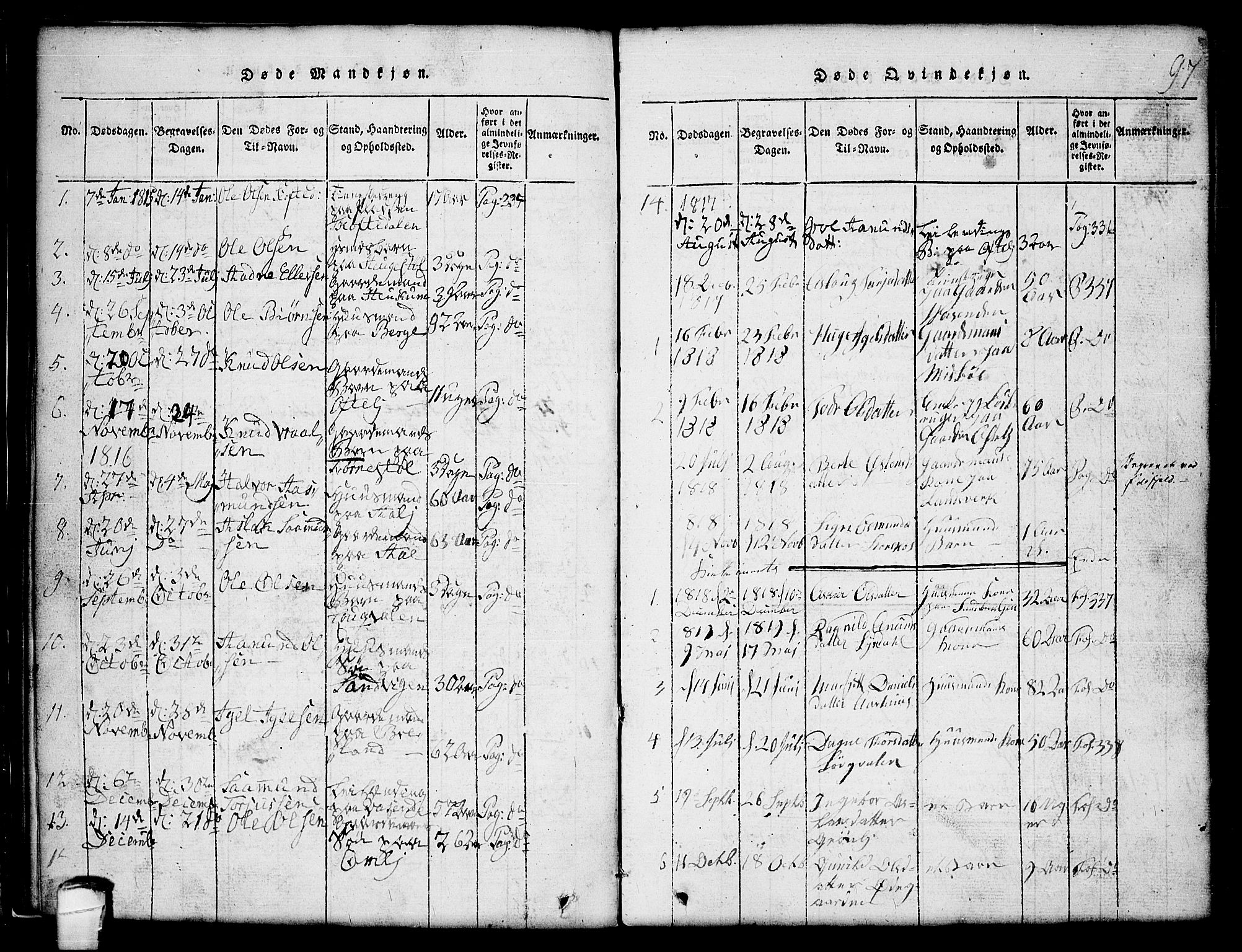 Lårdal kirkebøker, SAKO/A-284/G/Gc/L0001: Parish register (copy) no. III 1, 1815-1854, p. 97