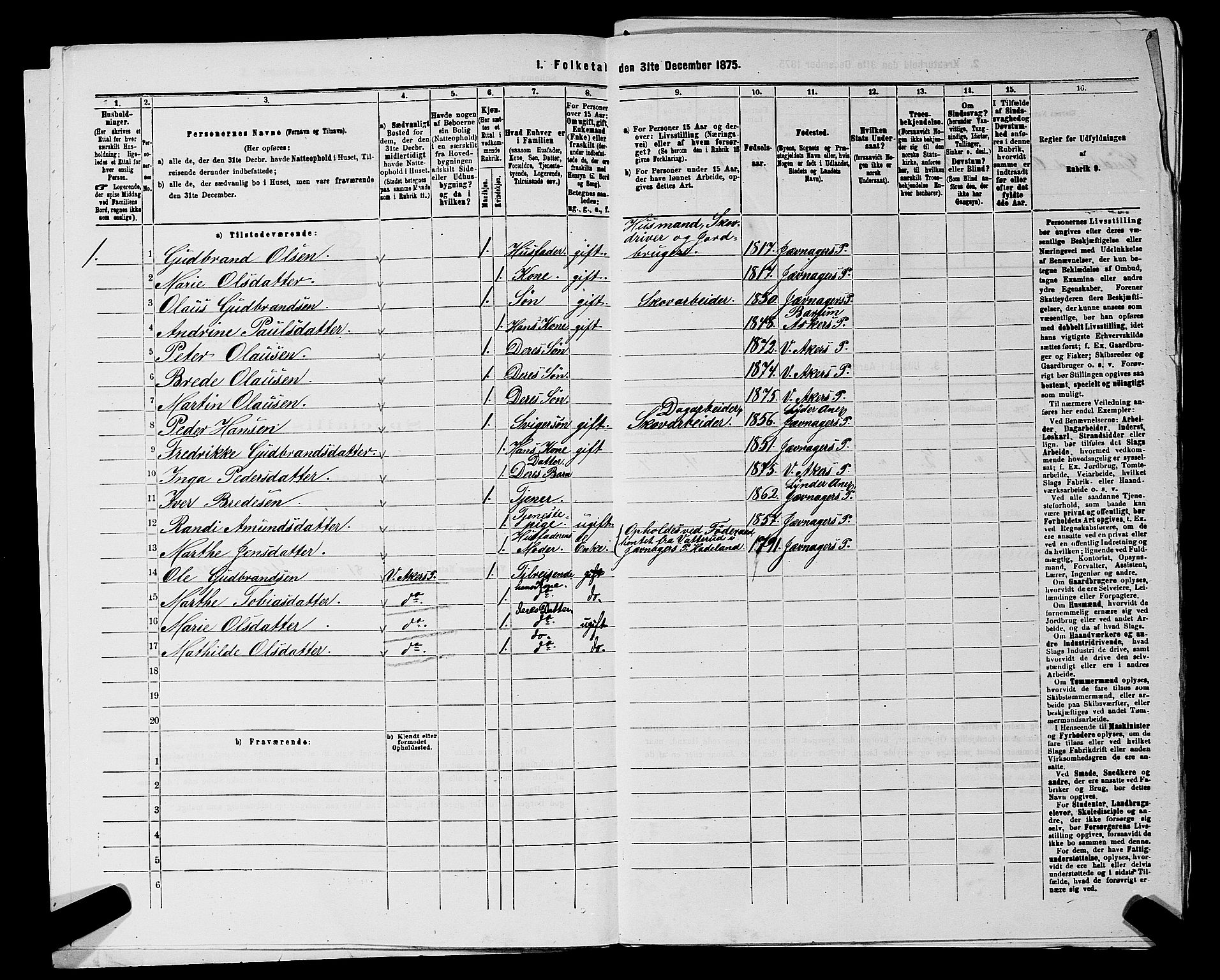 RA, 1875 census for 0218aP Vestre Aker, 1875, p. 815