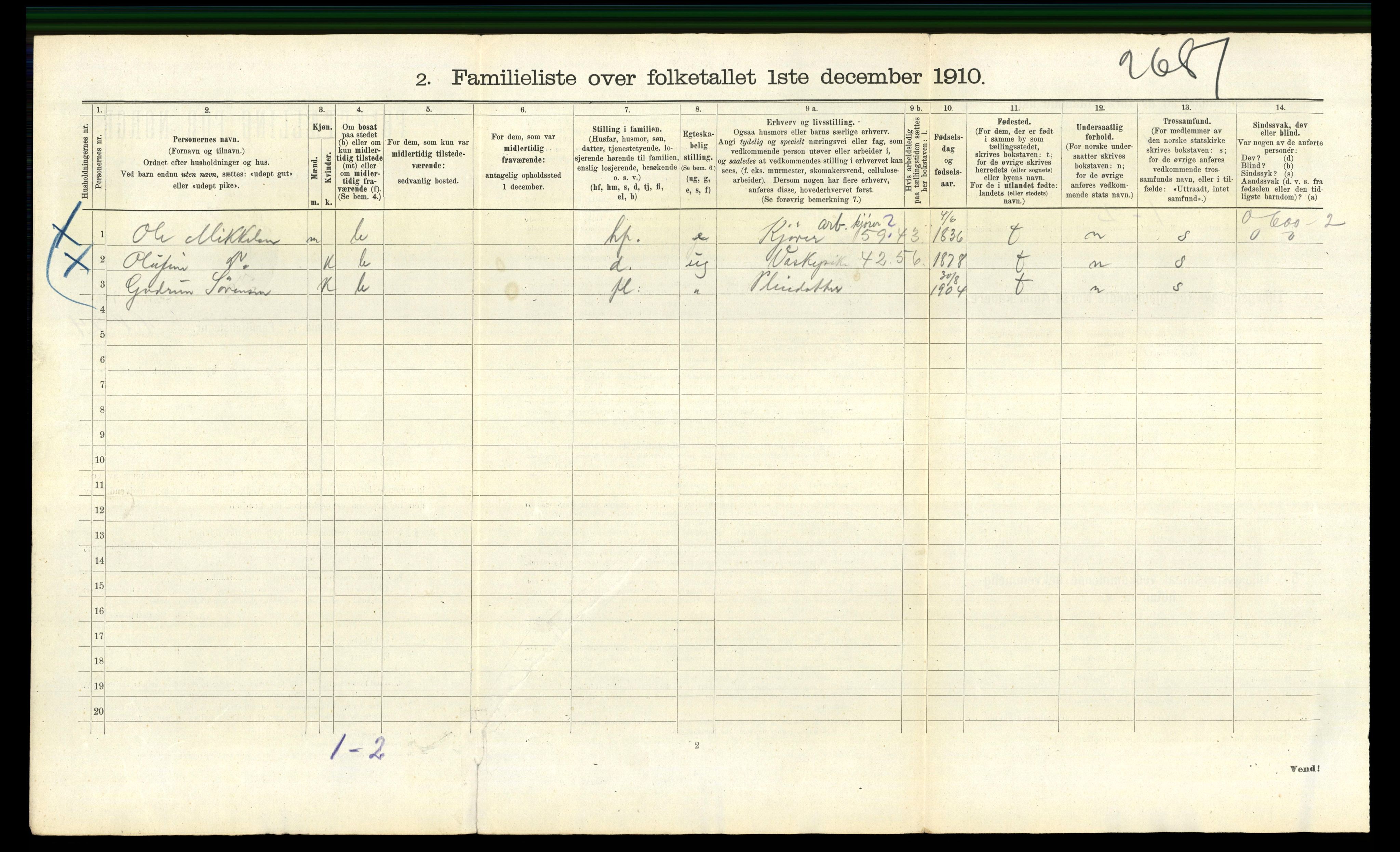 RA, 1910 census for Bergen, 1910, p. 3586