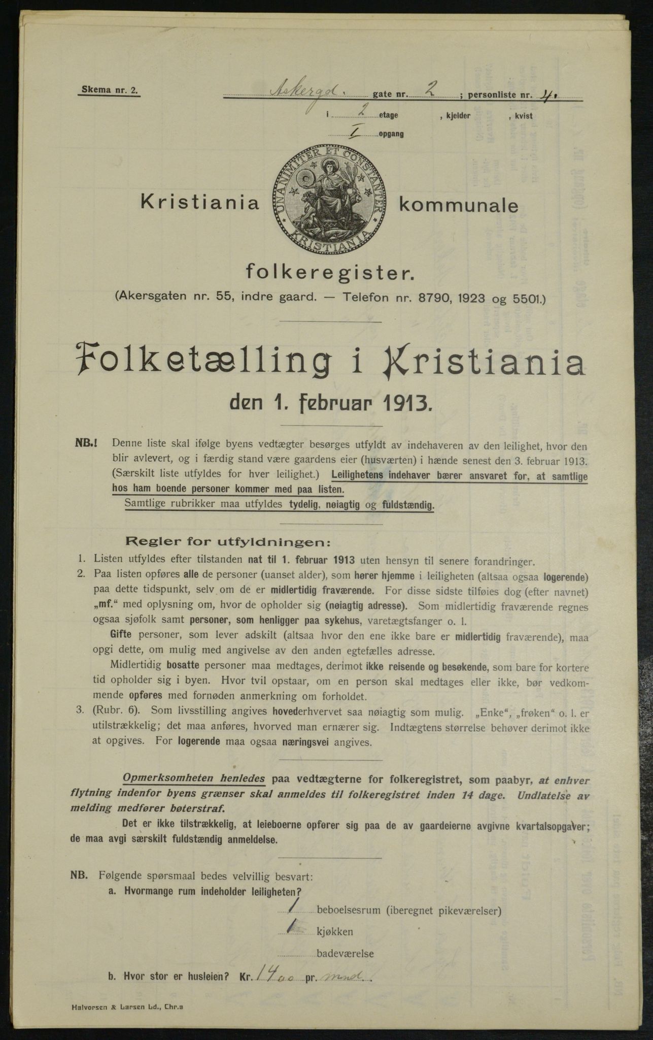 OBA, Municipal Census 1913 for Kristiania, 1913, p. 2418