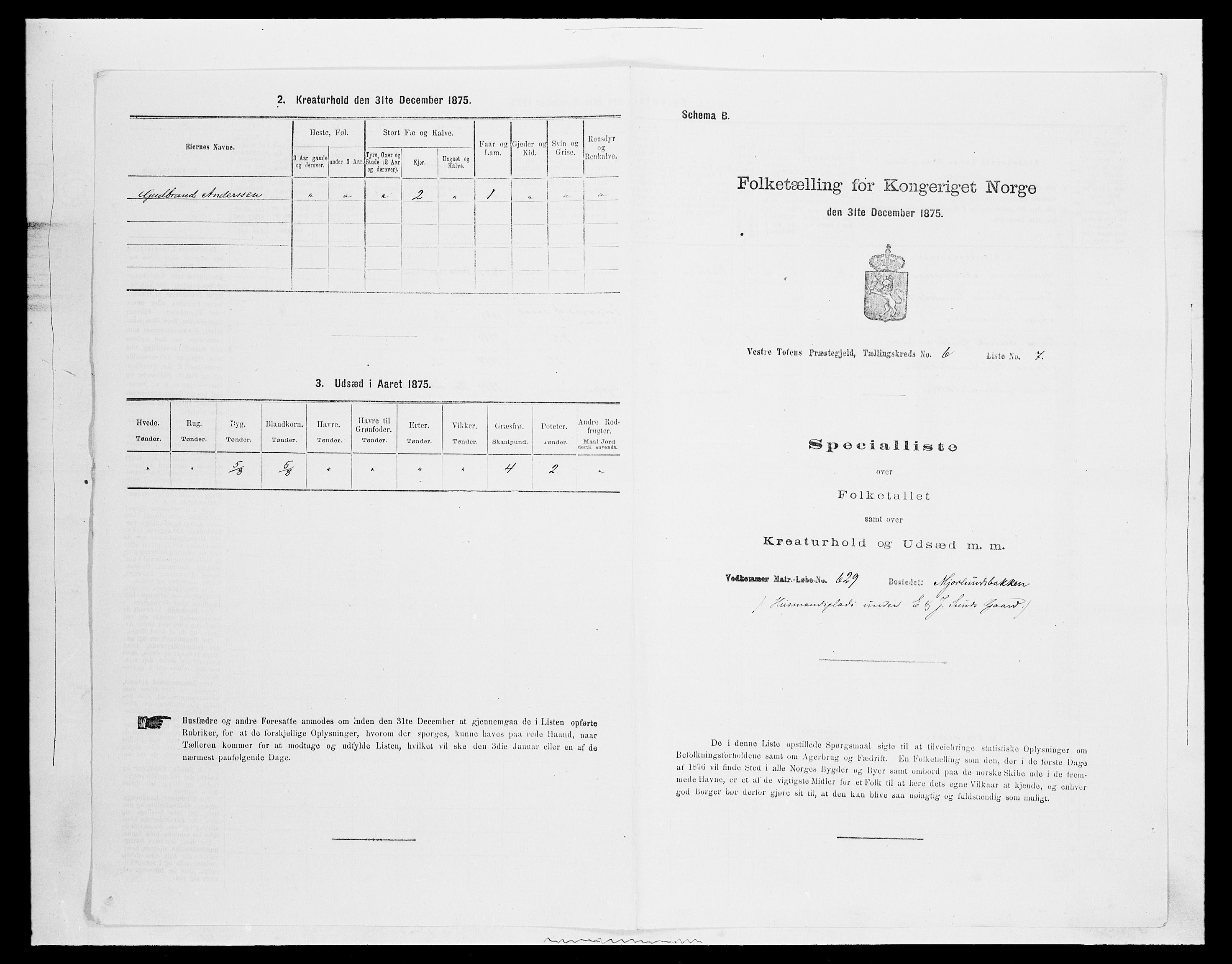 SAH, 1875 census for 0529P Vestre Toten, 1875, p. 1163