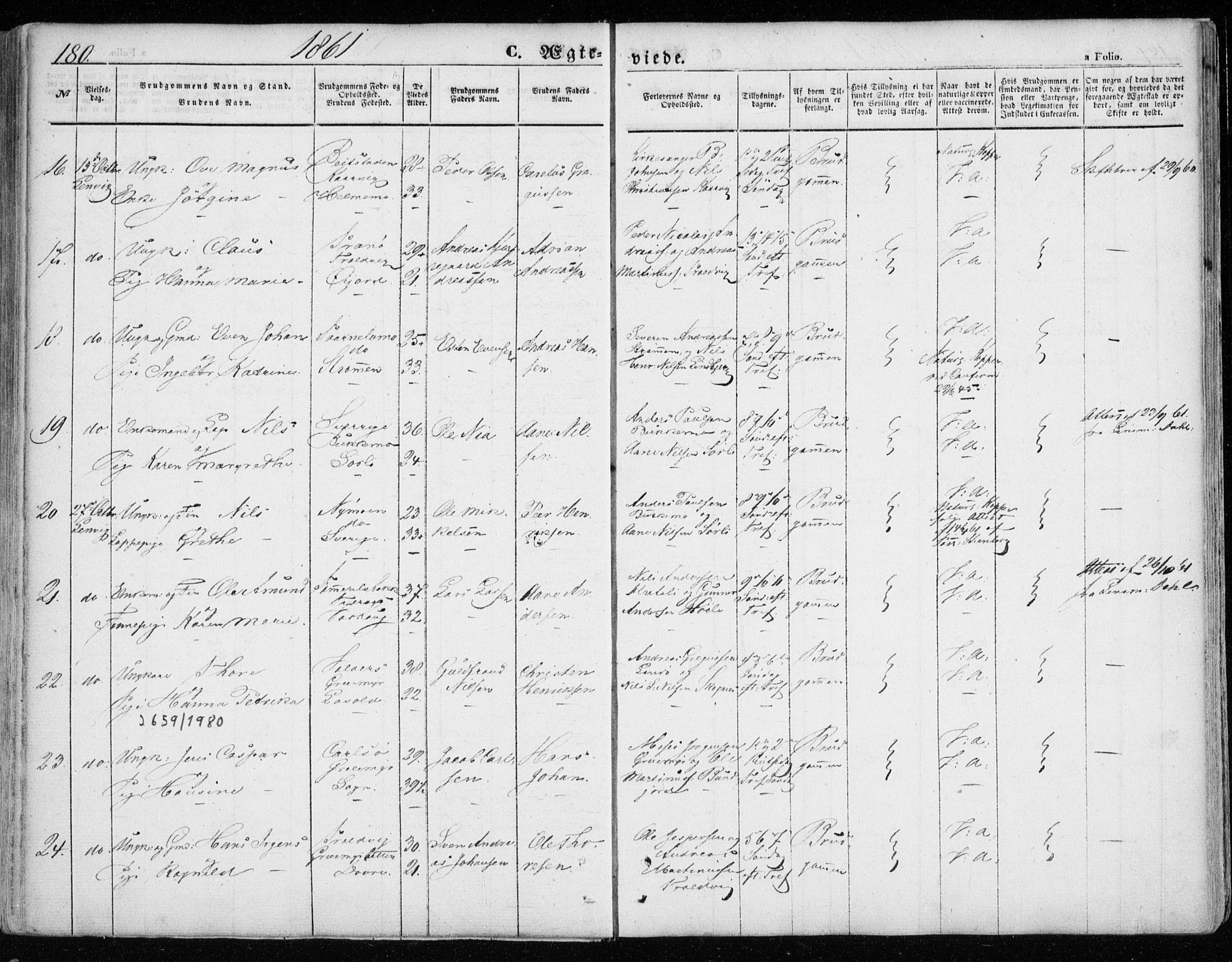 Lenvik sokneprestembete, SATØ/S-1310/H/Ha/Haa/L0007kirke: Parish register (official) no. 7, 1855-1865, p. 180