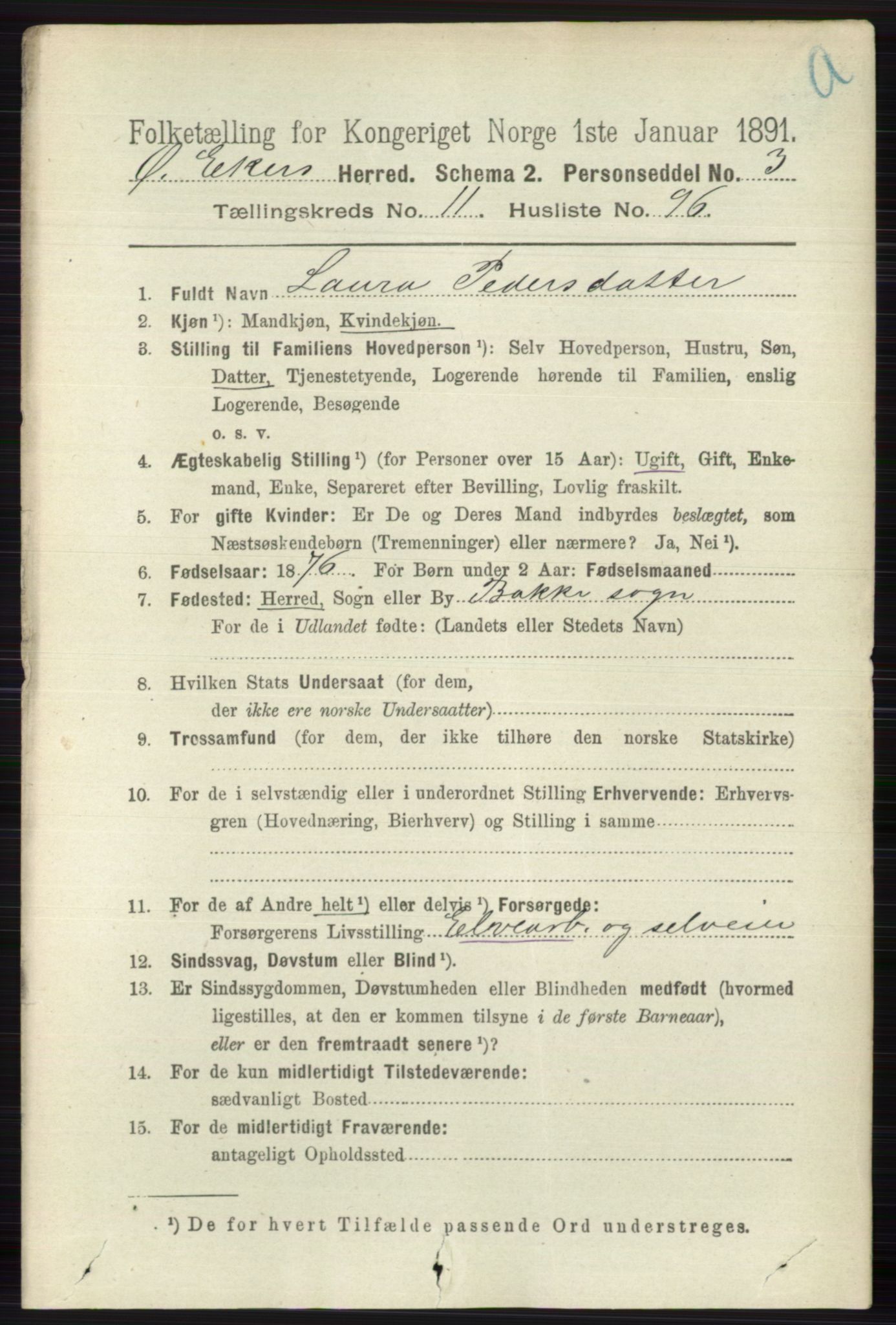 RA, 1891 census for 0624 Øvre Eiker, 1891, p. 5190