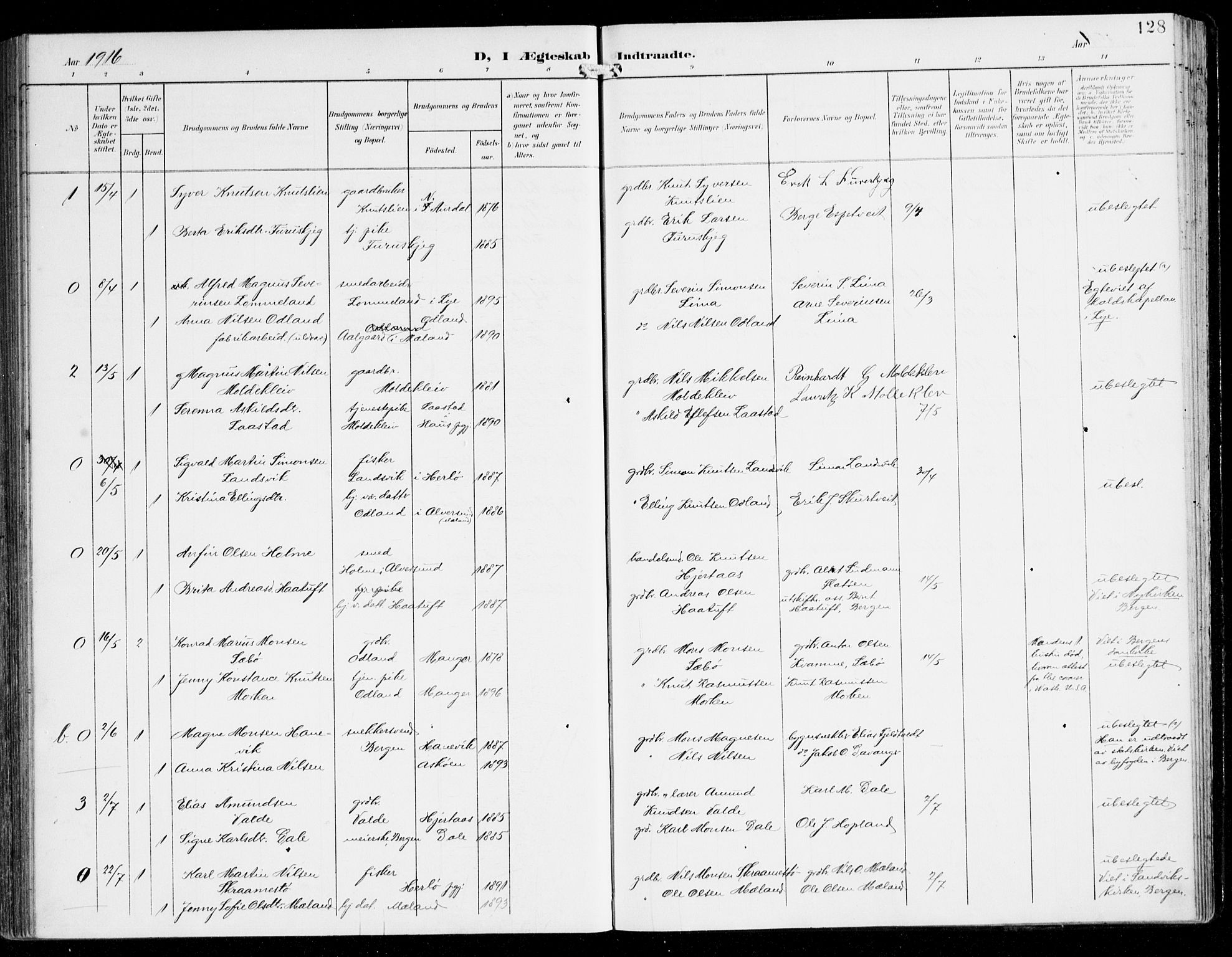 Alversund Sokneprestembete, SAB/A-73901/H/Ha/Haa/Haac/L0002: Parish register (official) no. C 2, 1901-1921, p. 128