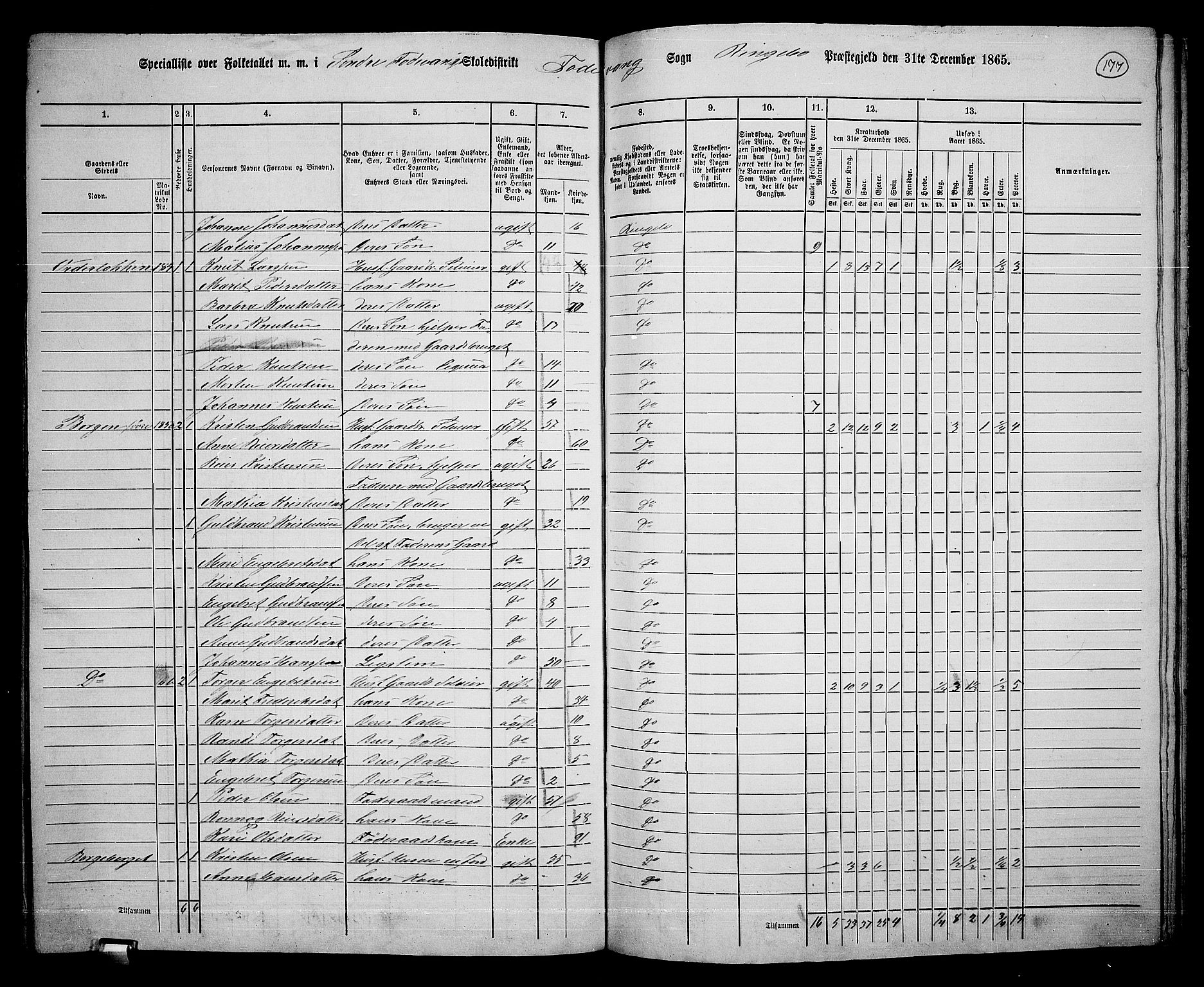 RA, 1865 census for Ringebu, 1865, p. 152
