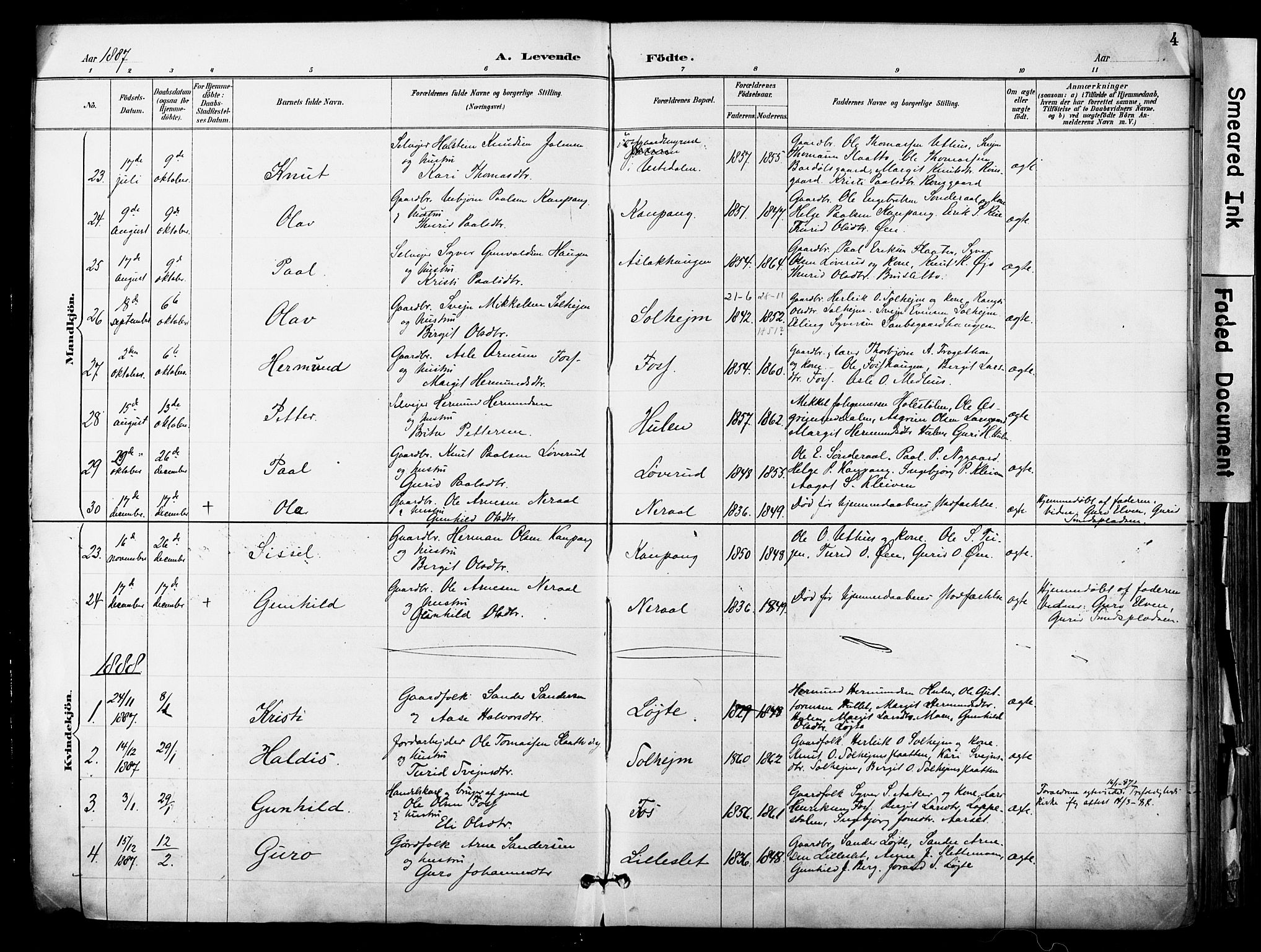 Hol kirkebøker, AV/SAKO-A-227/F/Fa/L0003: Parish register (official) no. I 3, 1887-1918, p. 4