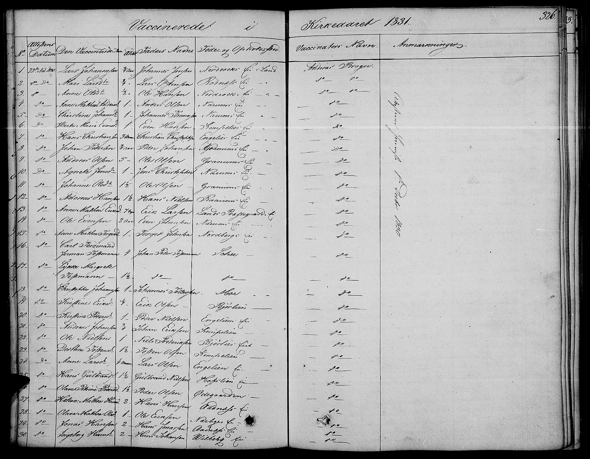 Land prestekontor, SAH/PREST-120/H/Ha/Haa/L0008: Parish register (official) no. 8, 1830-1846, p. 326
