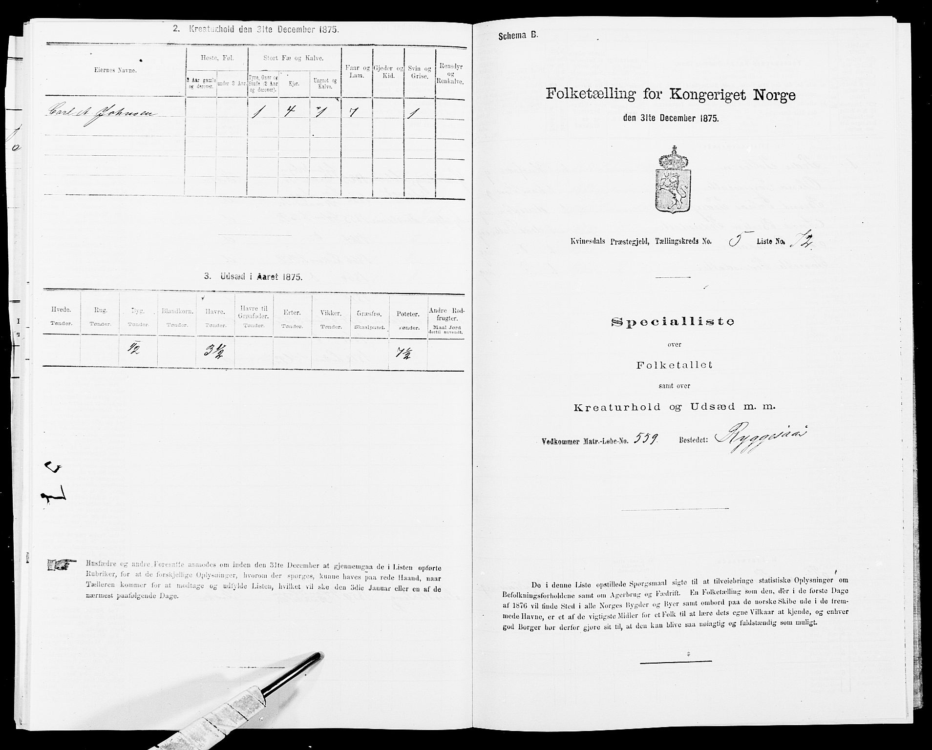 SAK, 1875 census for 1037P Kvinesdal, 1875, p. 906