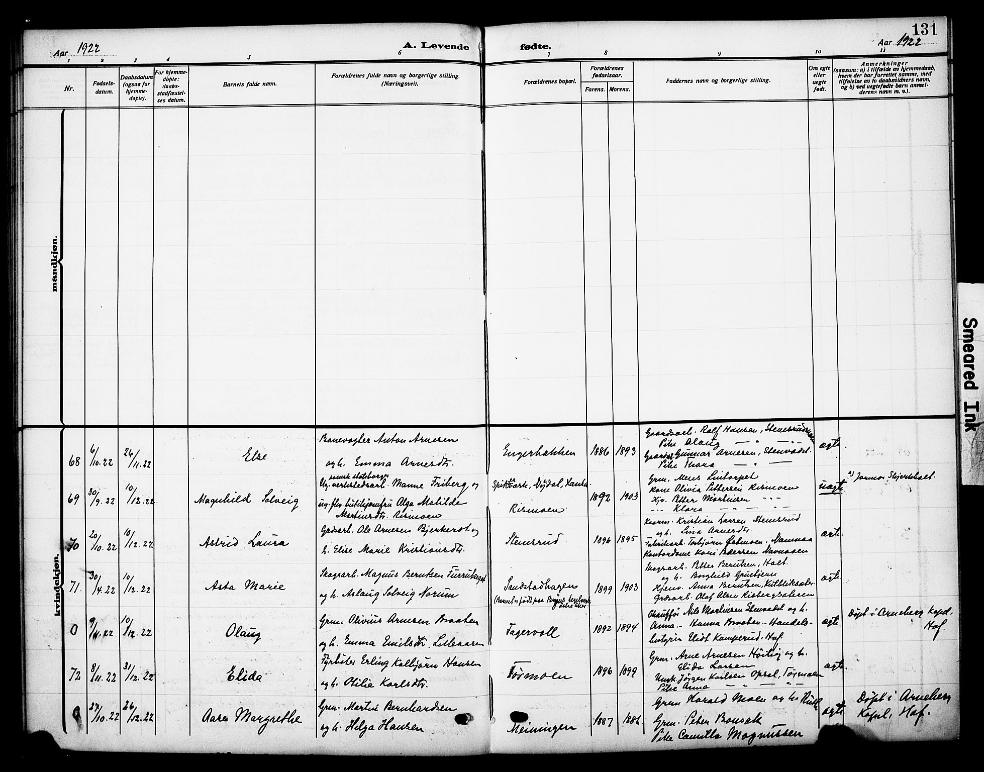 Grue prestekontor, SAH/PREST-036/H/Ha/Haa/L0015: Parish register (official) no. 15, 1911-1922, p. 131