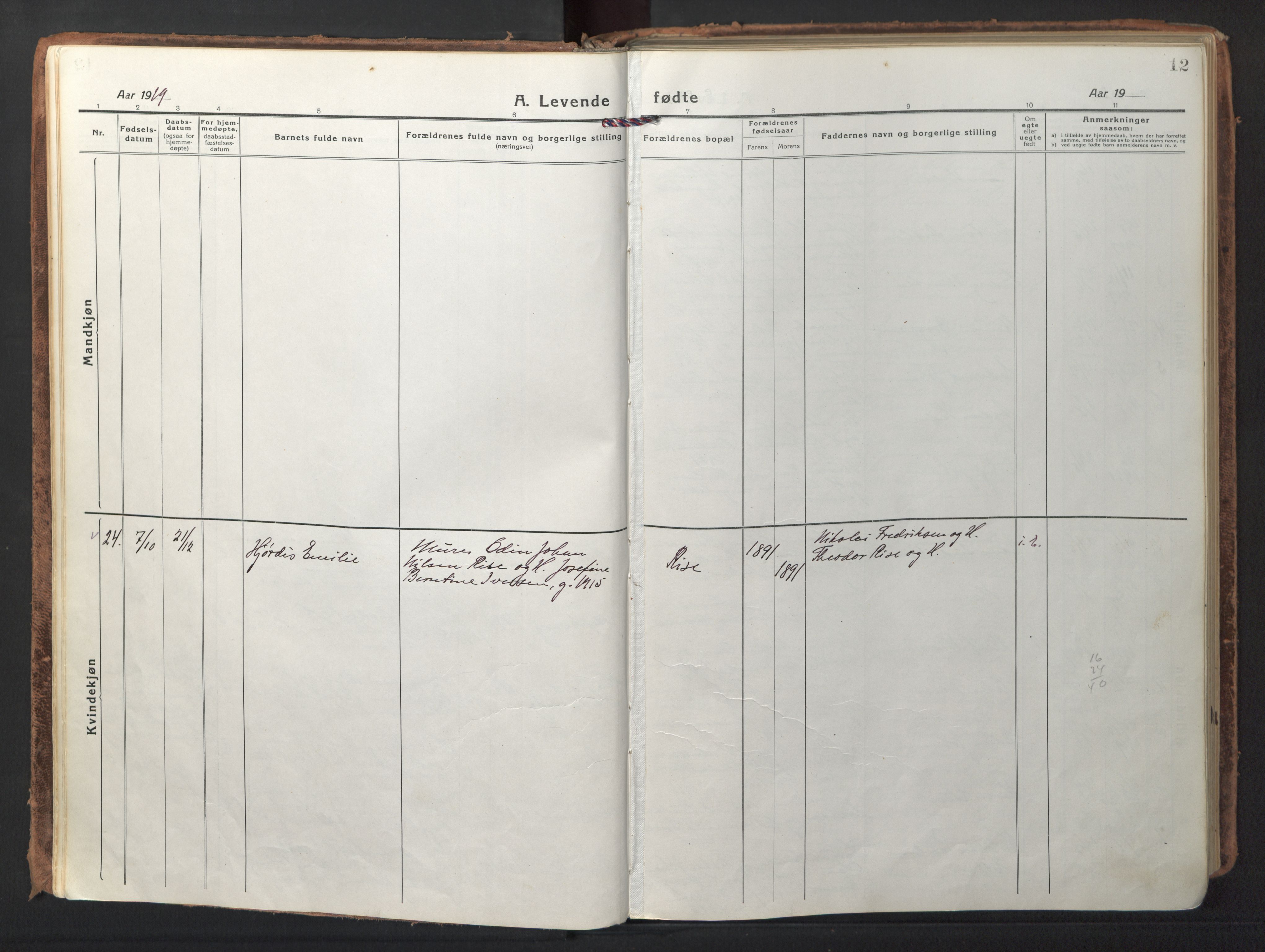 Ministerialprotokoller, klokkerbøker og fødselsregistre - Nordland, SAT/A-1459/892/L1323: Parish register (official) no. 892A04, 1917-1934, p. 12