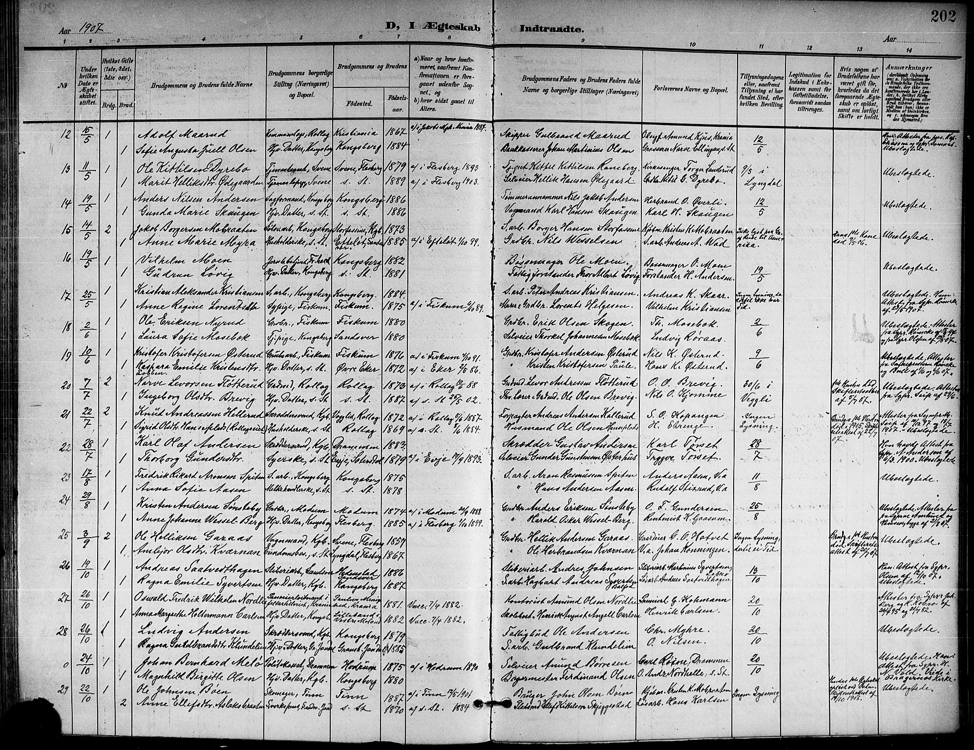 Kongsberg kirkebøker, AV/SAKO-A-22/G/Ga/L0007: Parish register (copy) no. 7, 1901-1915, p. 202