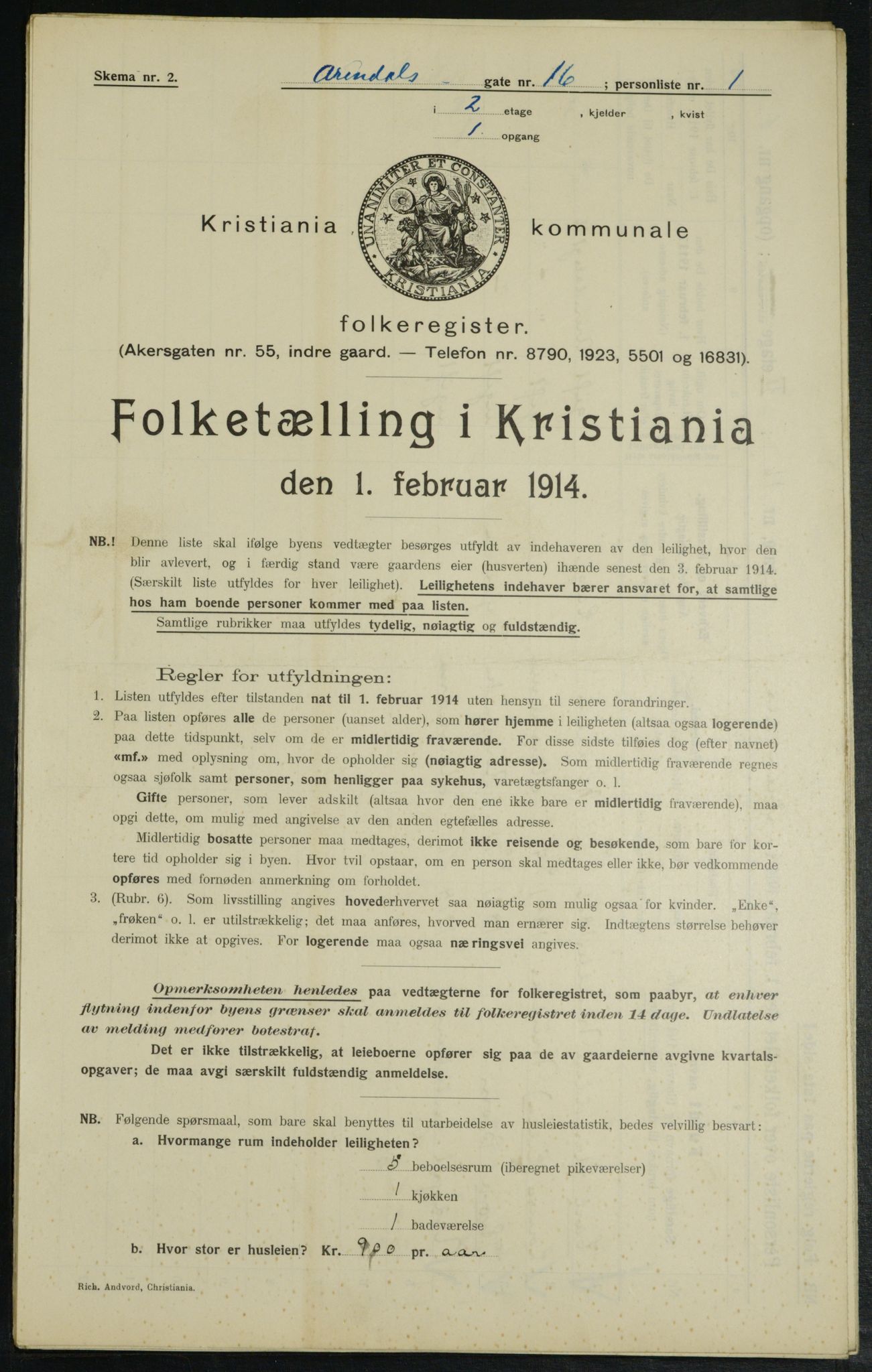 OBA, Municipal Census 1914 for Kristiania, 1914, p. 1991