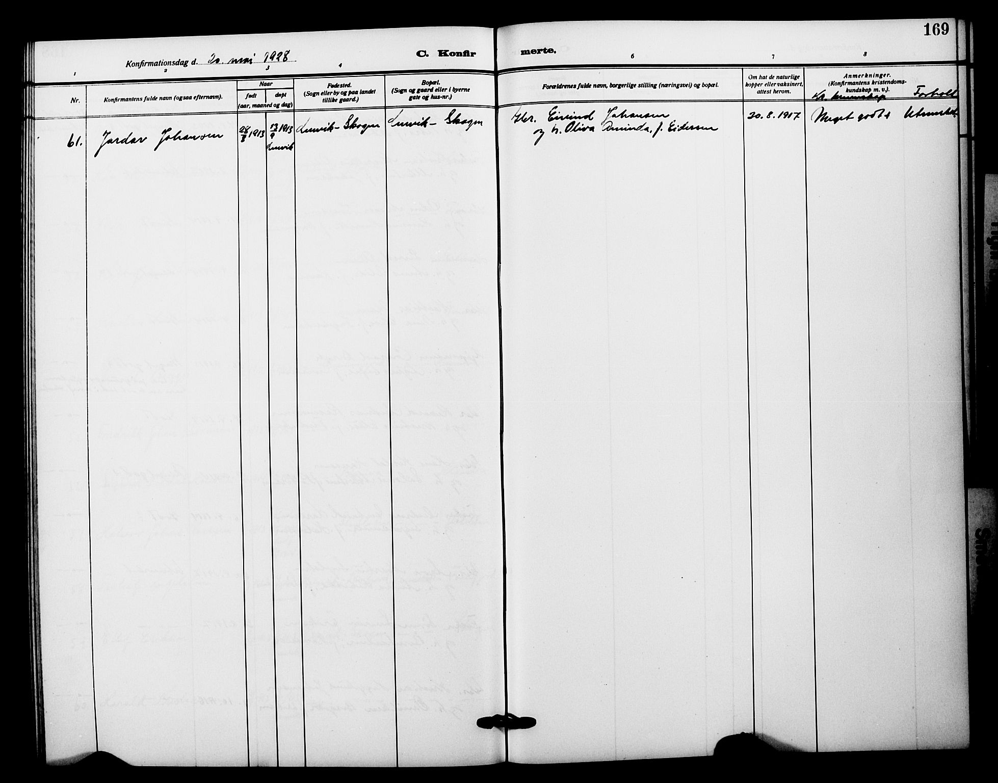 Tranøy sokneprestkontor, AV/SATØ-S-1313/I/Ia/Iab/L0023klokker: Parish register (copy) no. 23, 1913-1928, p. 169