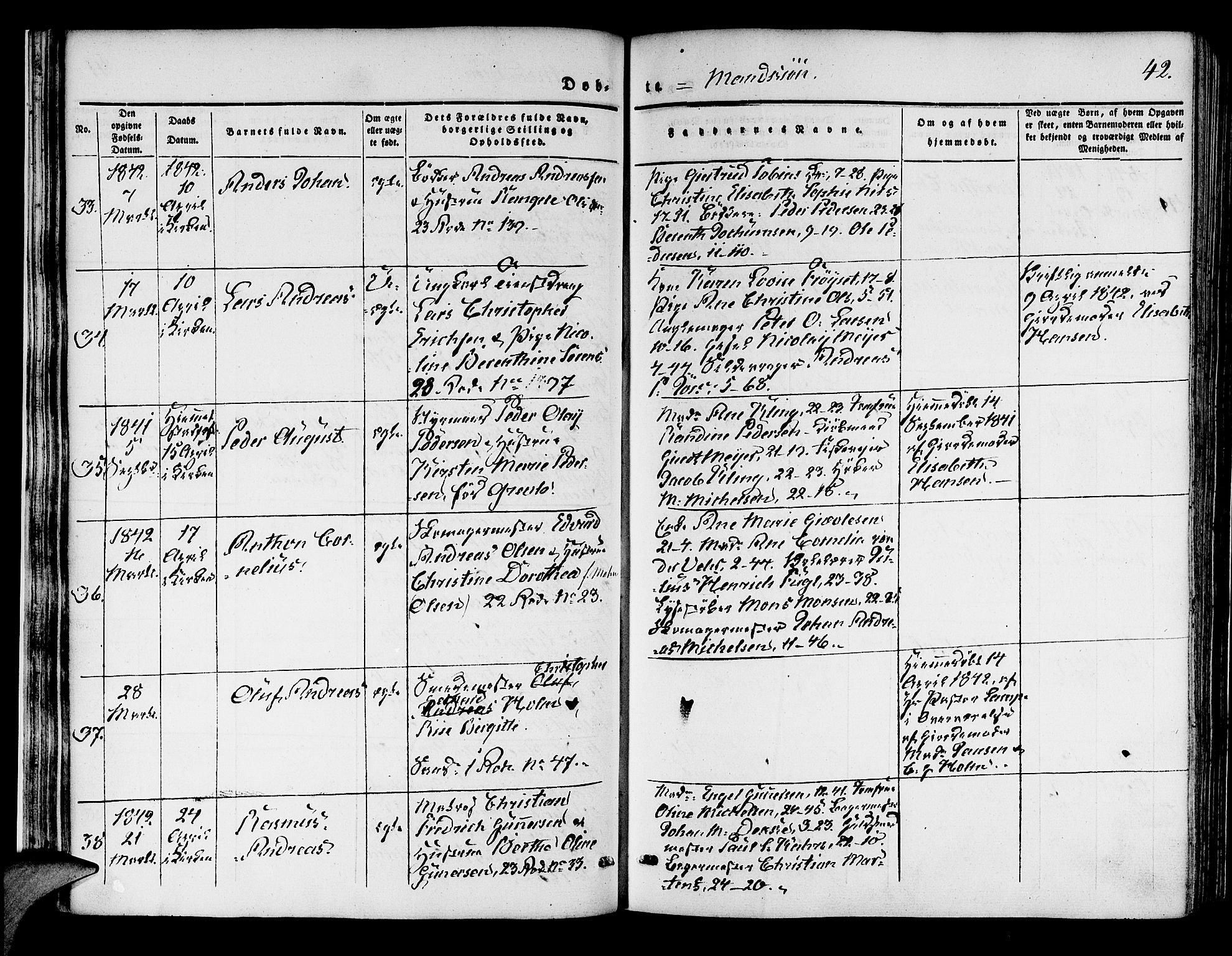 Korskirken sokneprestembete, SAB/A-76101/H/Hab: Parish register (copy) no. B 1, 1839-1847, p. 42