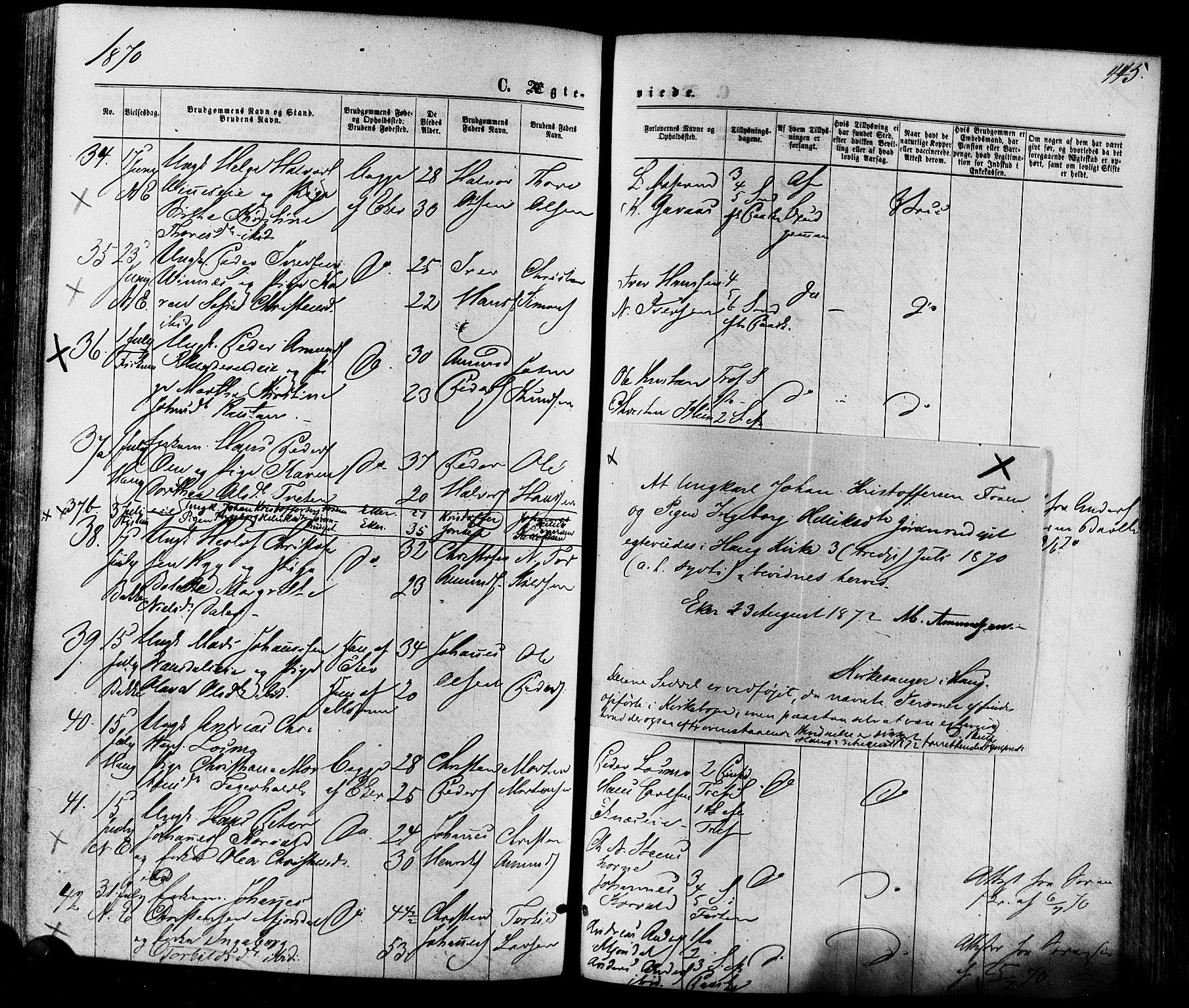 Eiker kirkebøker, AV/SAKO-A-4/F/Fa/L0017: Parish register (official) no. I 17, 1869-1877, p. 445