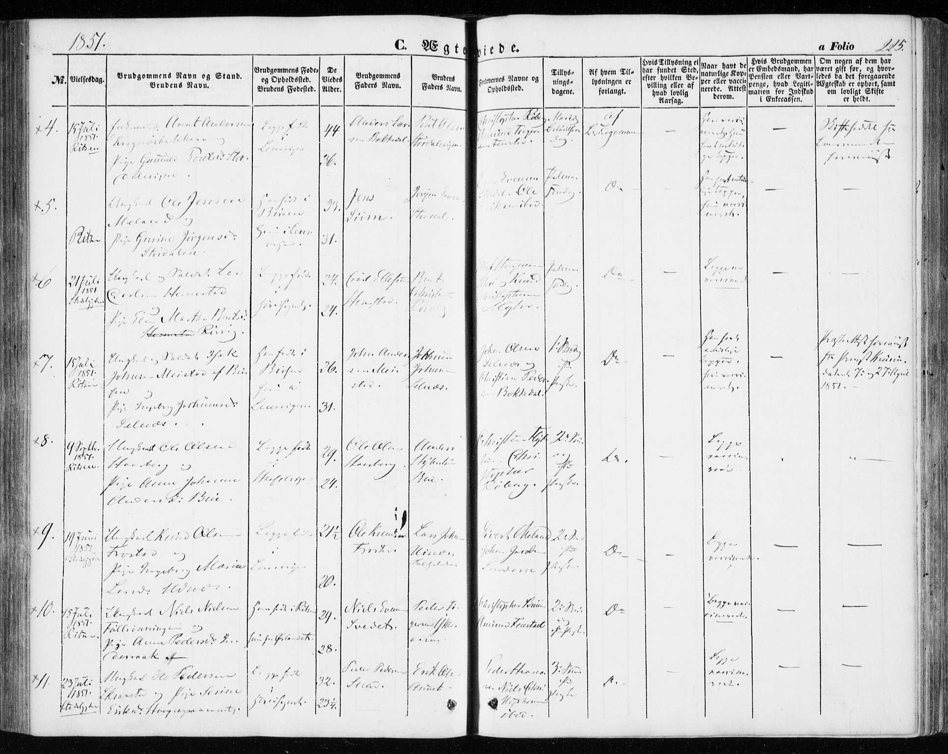 Ministerialprotokoller, klokkerbøker og fødselsregistre - Sør-Trøndelag, SAT/A-1456/646/L0611: Parish register (official) no. 646A09, 1848-1857, p. 225