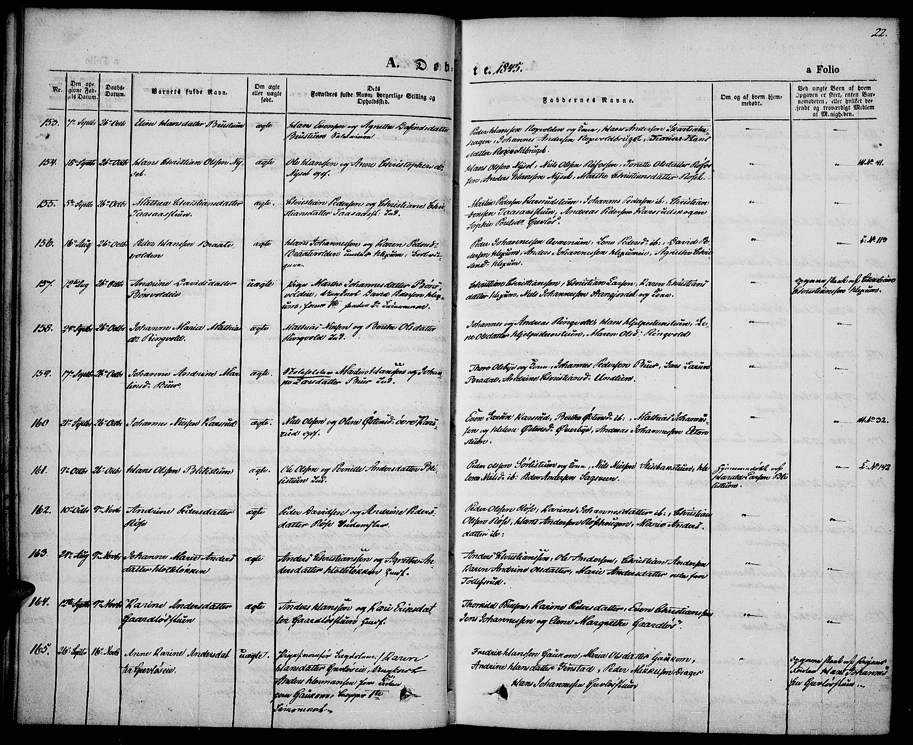 Vestre Toten prestekontor, AV/SAH-PREST-108/H/Ha/Haa/L0004: Parish register (official) no. 4, 1844-1849, p. 22