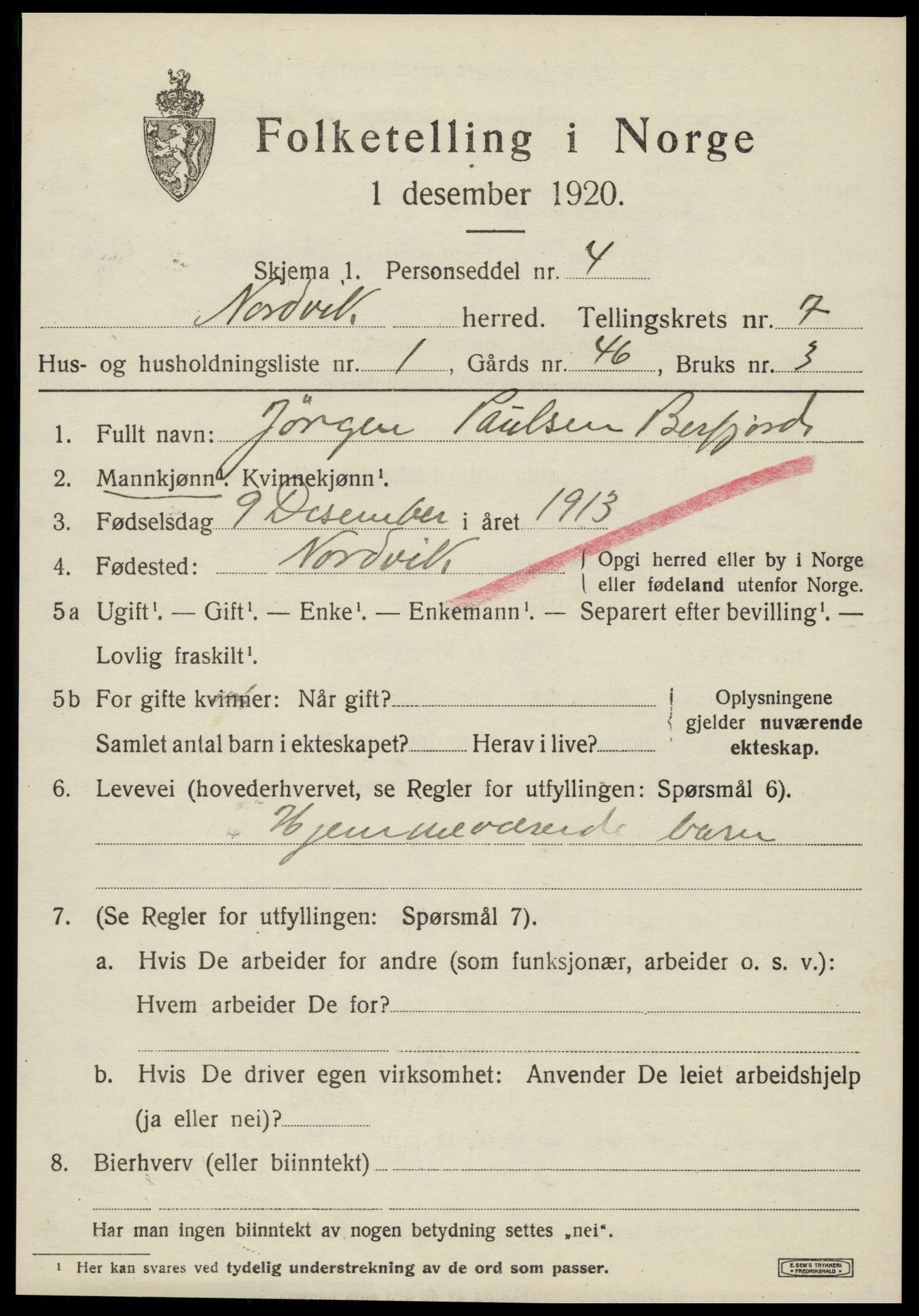 SAT, 1920 census for Nordvik, 1920, p. 2614