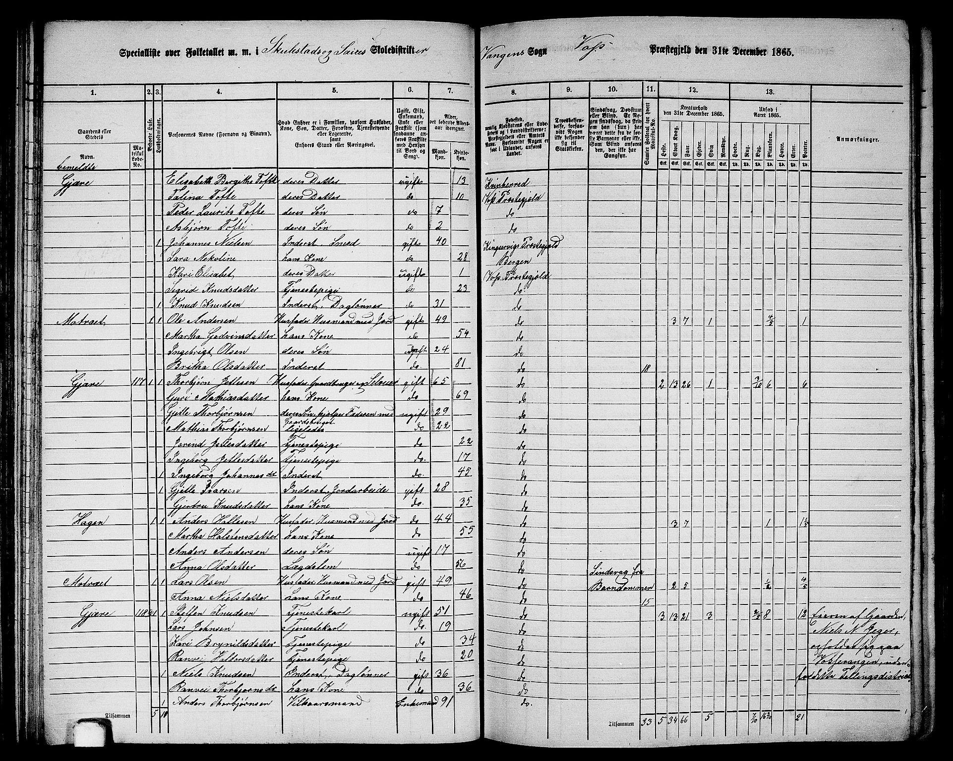 RA, 1865 census for Voss, 1865, p. 70