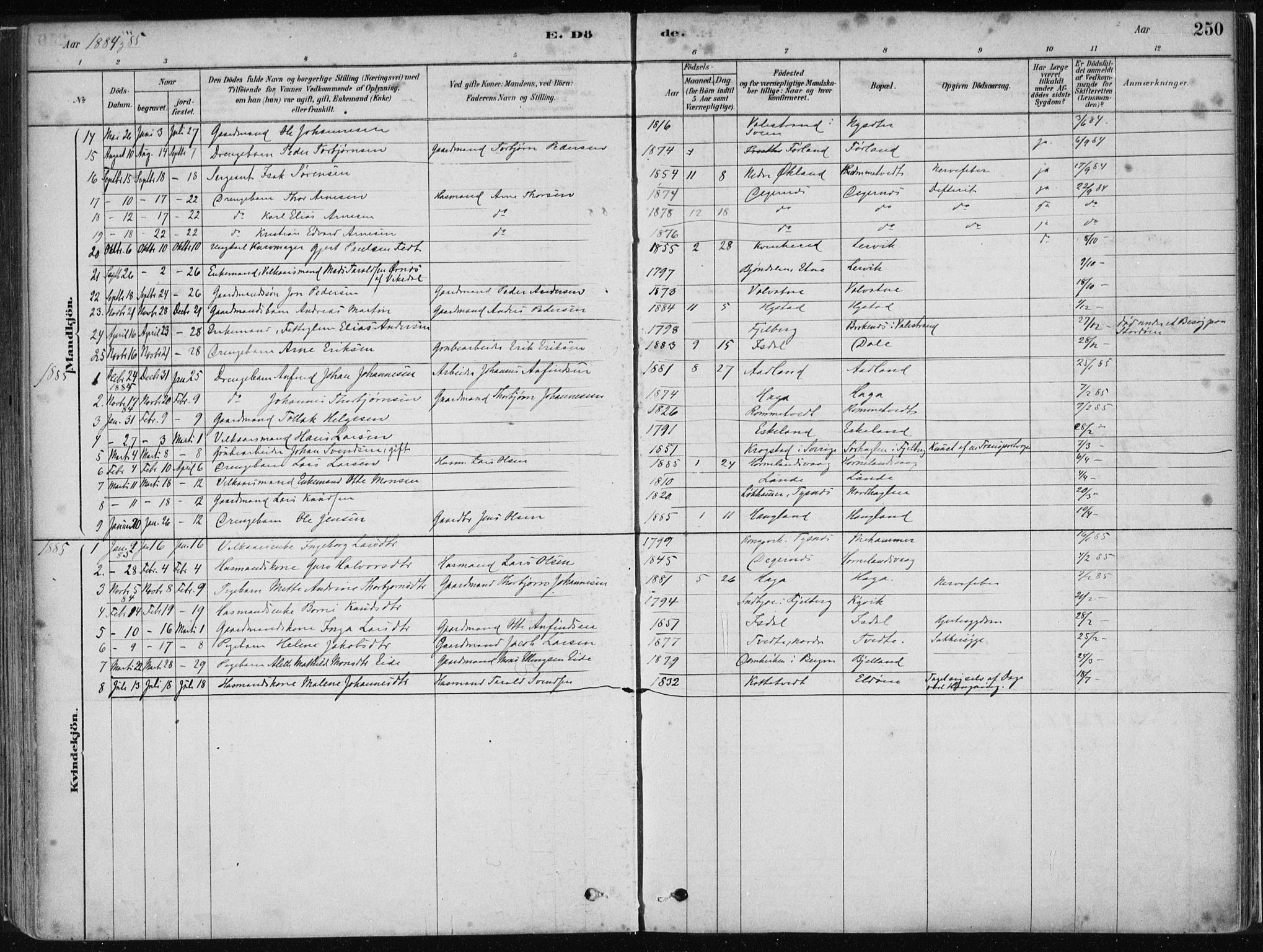 Stord sokneprestembete, SAB/A-78201/H/Haa: Parish register (official) no. B 2, 1878-1913, p. 250