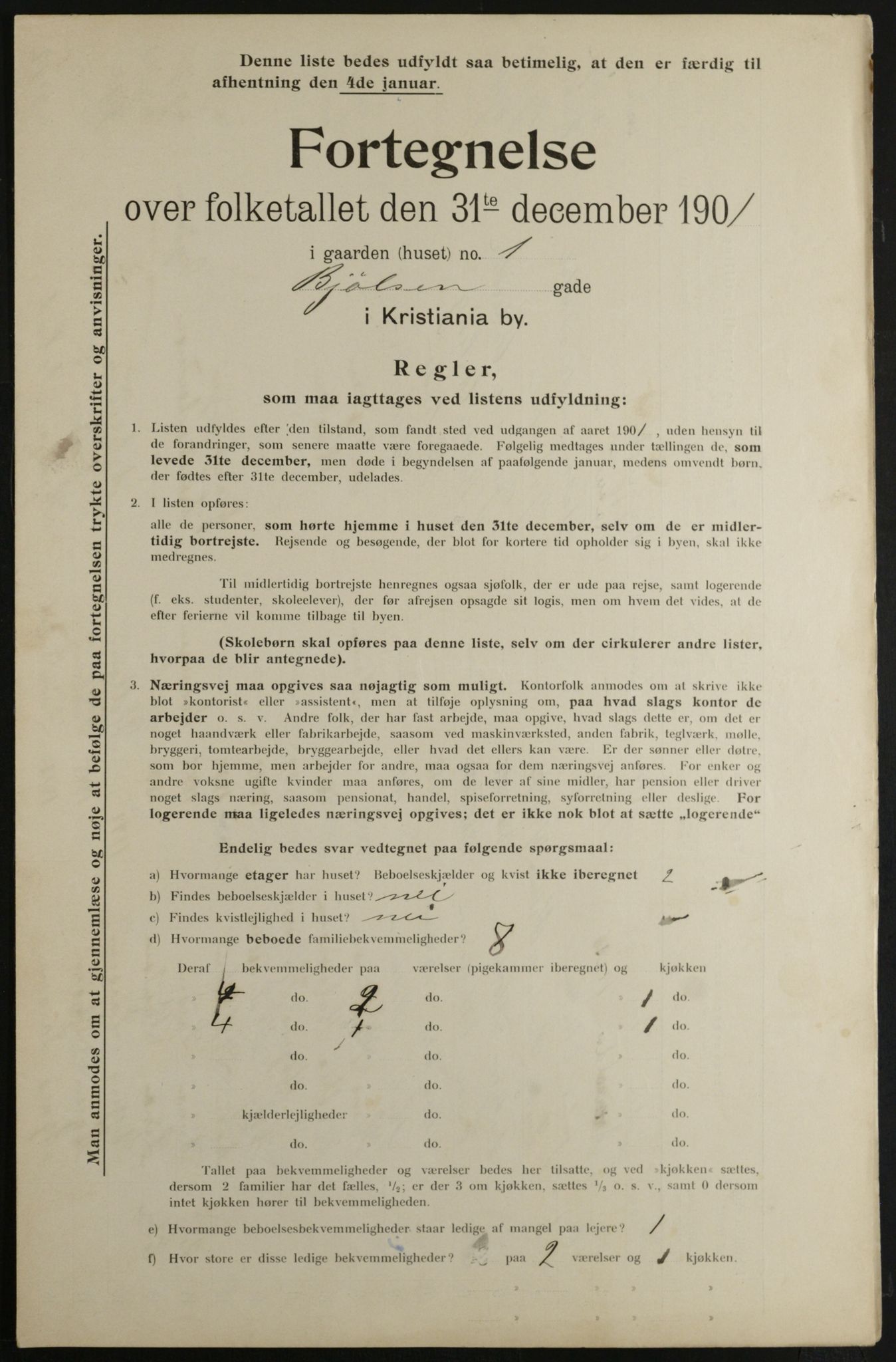 OBA, Municipal Census 1901 for Kristiania, 1901, p. 1071