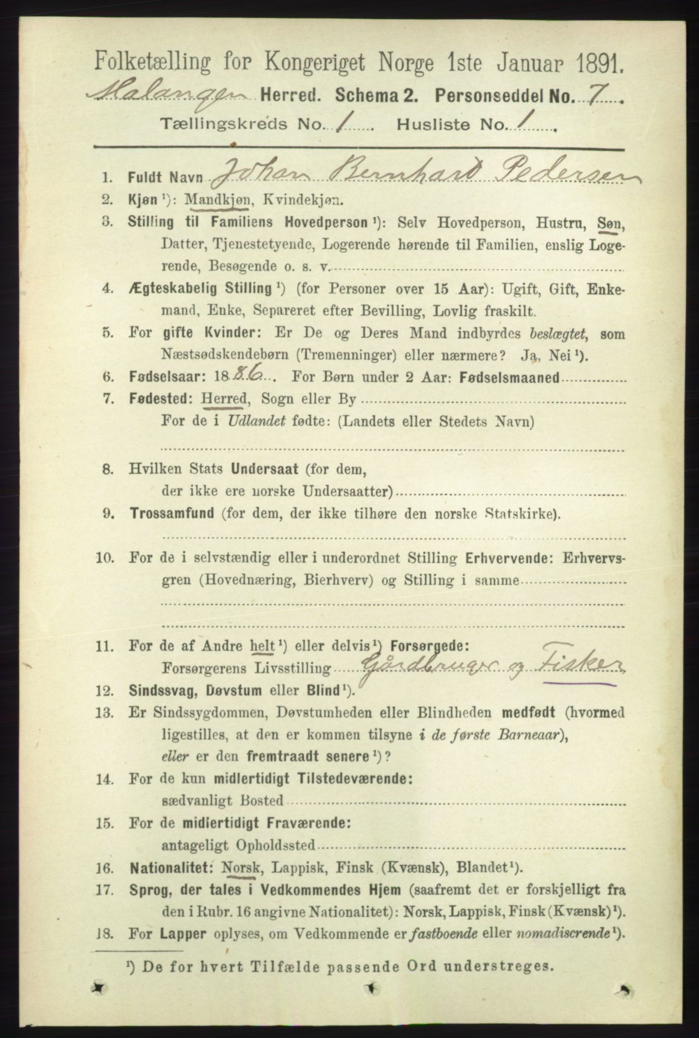 RA, 1891 census for 1932 Malangen, 1891, p. 69