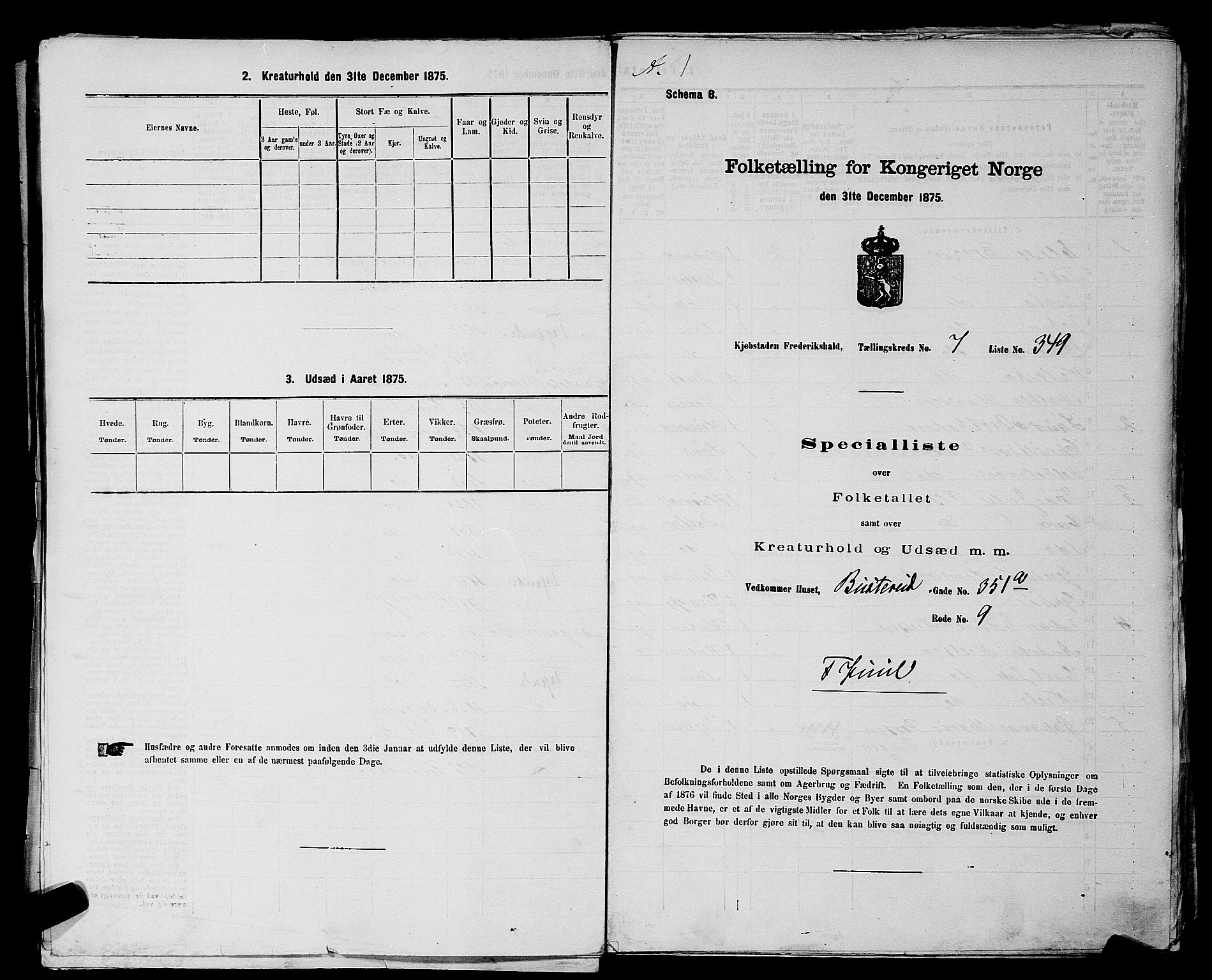 RA, 1875 census for 0101P Fredrikshald, 1875, p. 849