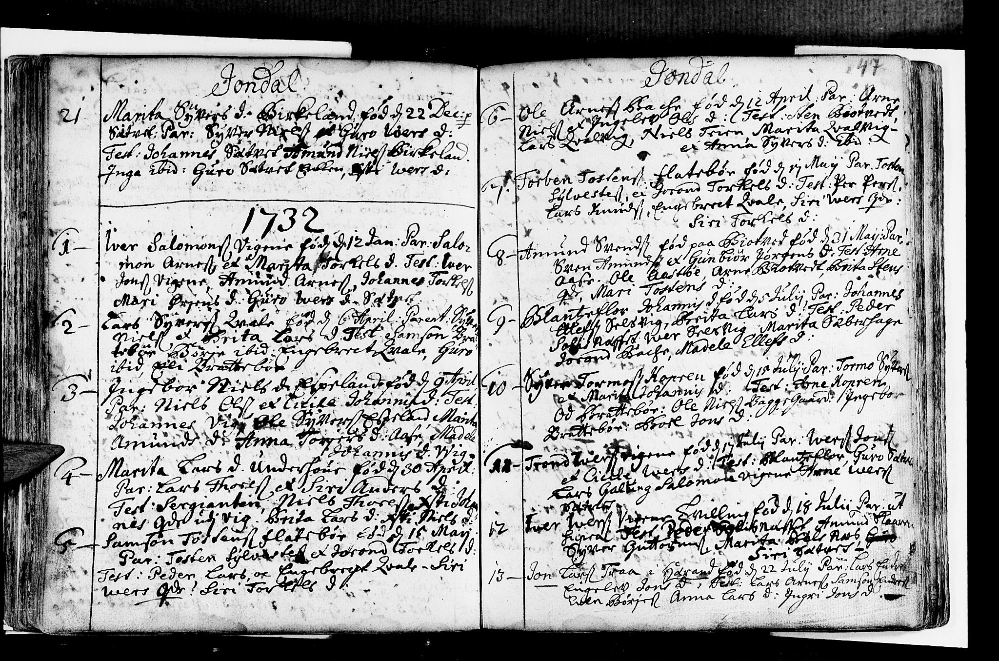 Strandebarm sokneprestembete, SAB/A-78401/H/Haa: Parish register (official) no. A 2 /2, 1727-1750, p. 47