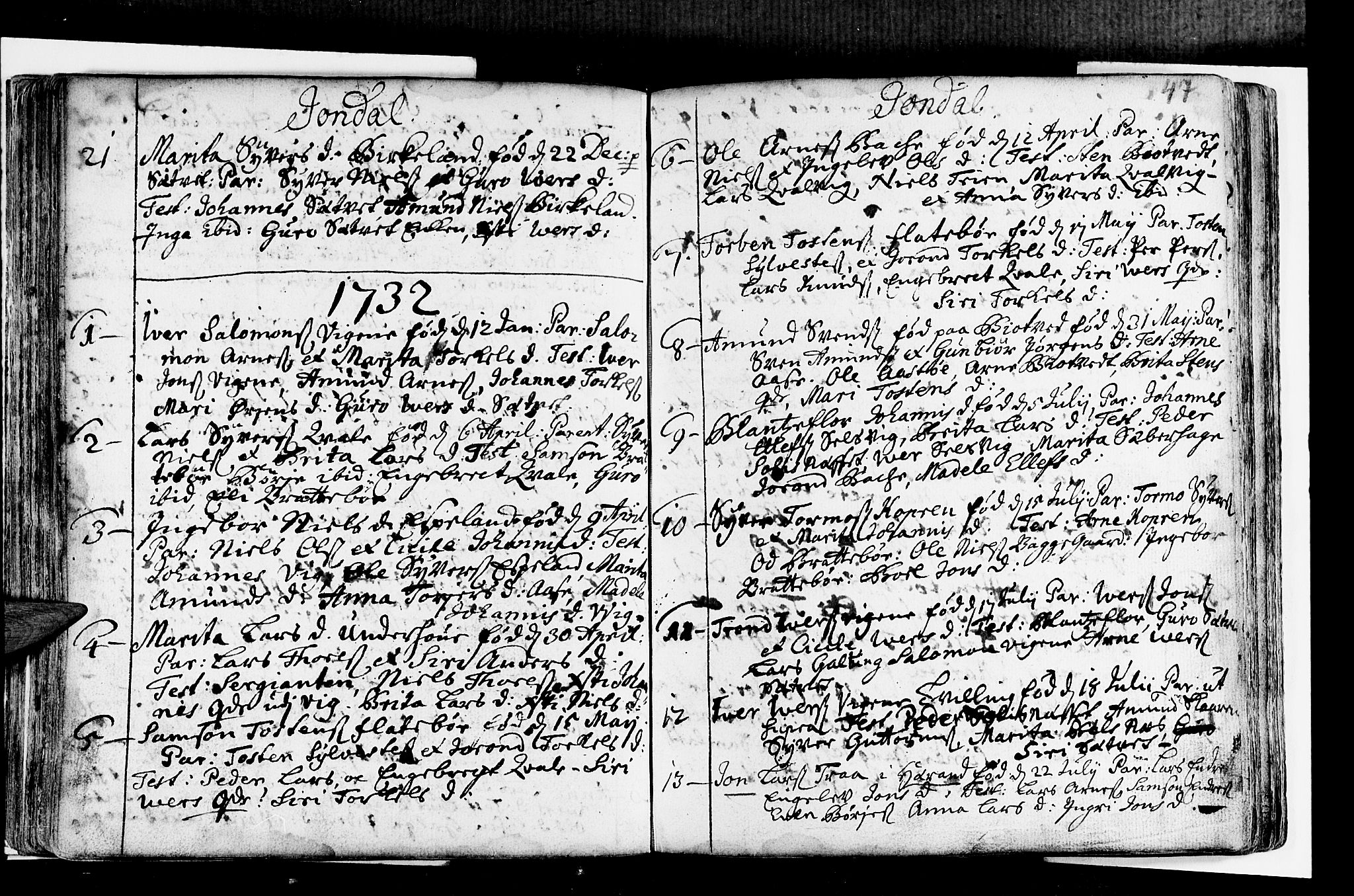 Strandebarm sokneprestembete, AV/SAB-A-78401/H/Haa: Parish register (official) no. A 2 /2, 1727-1750, p. 47