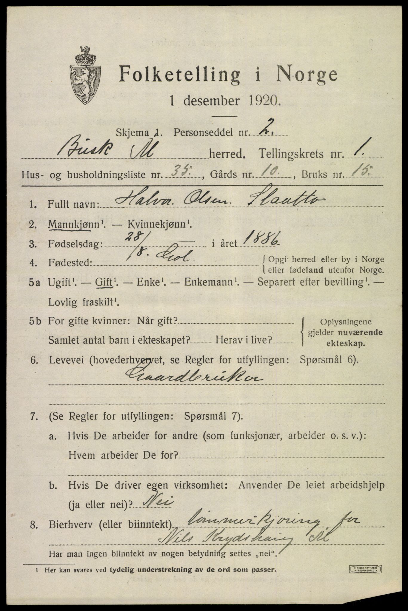 SAKO, 1920 census for Ål, 1920, p. 1802