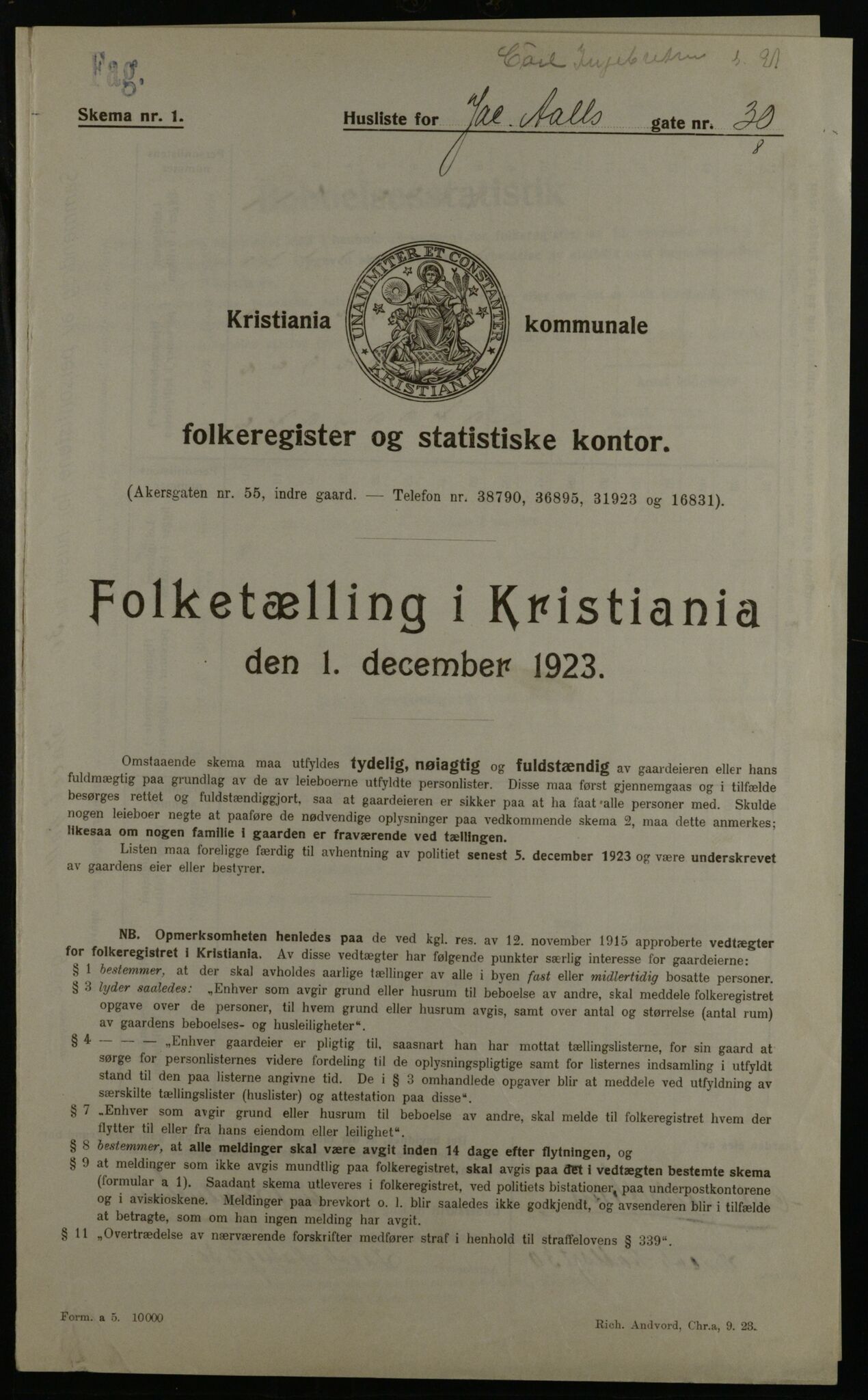 OBA, Municipal Census 1923 for Kristiania, 1923, p. 50345