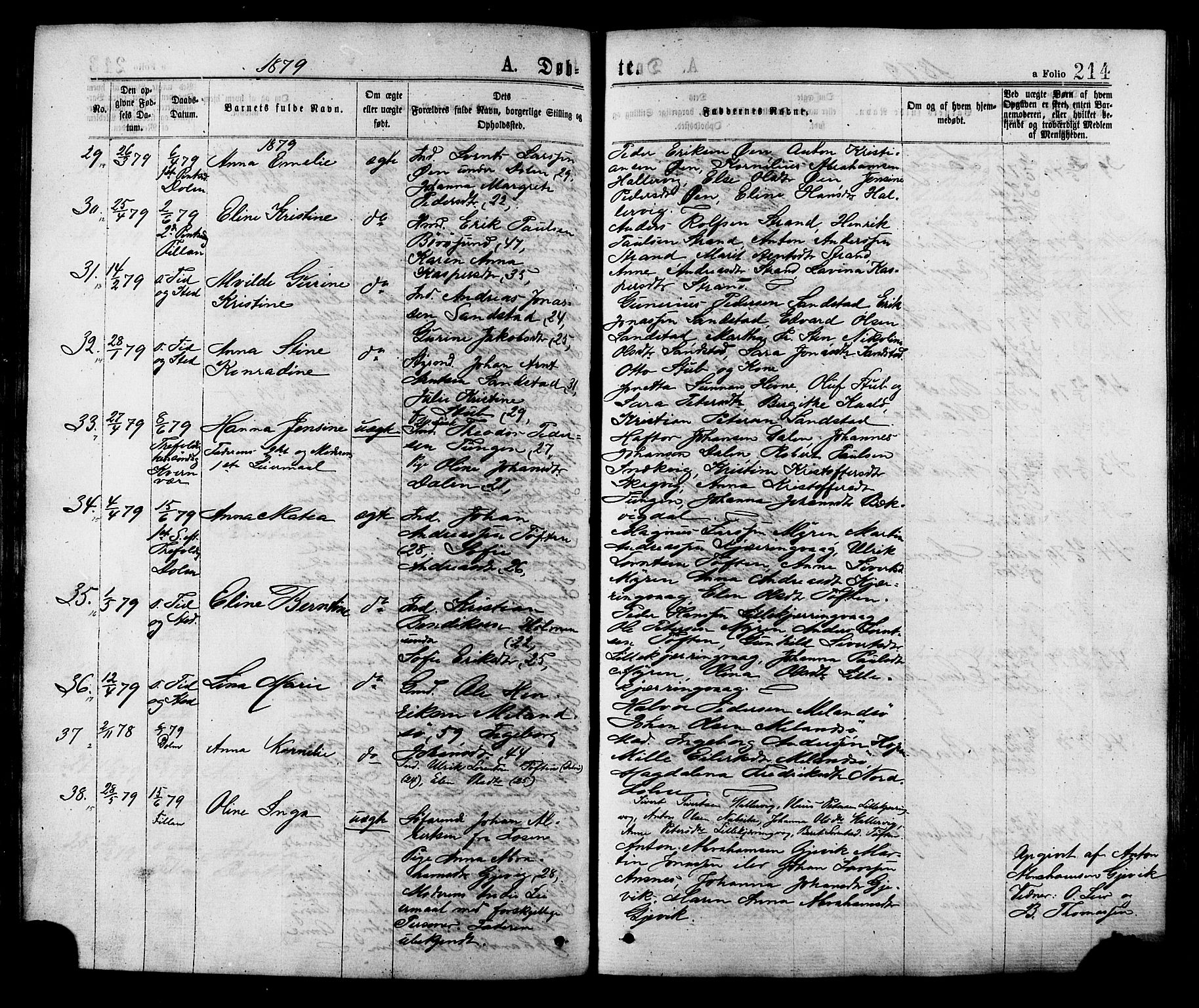 Ministerialprotokoller, klokkerbøker og fødselsregistre - Sør-Trøndelag, AV/SAT-A-1456/634/L0532: Parish register (official) no. 634A08, 1871-1881, p. 214