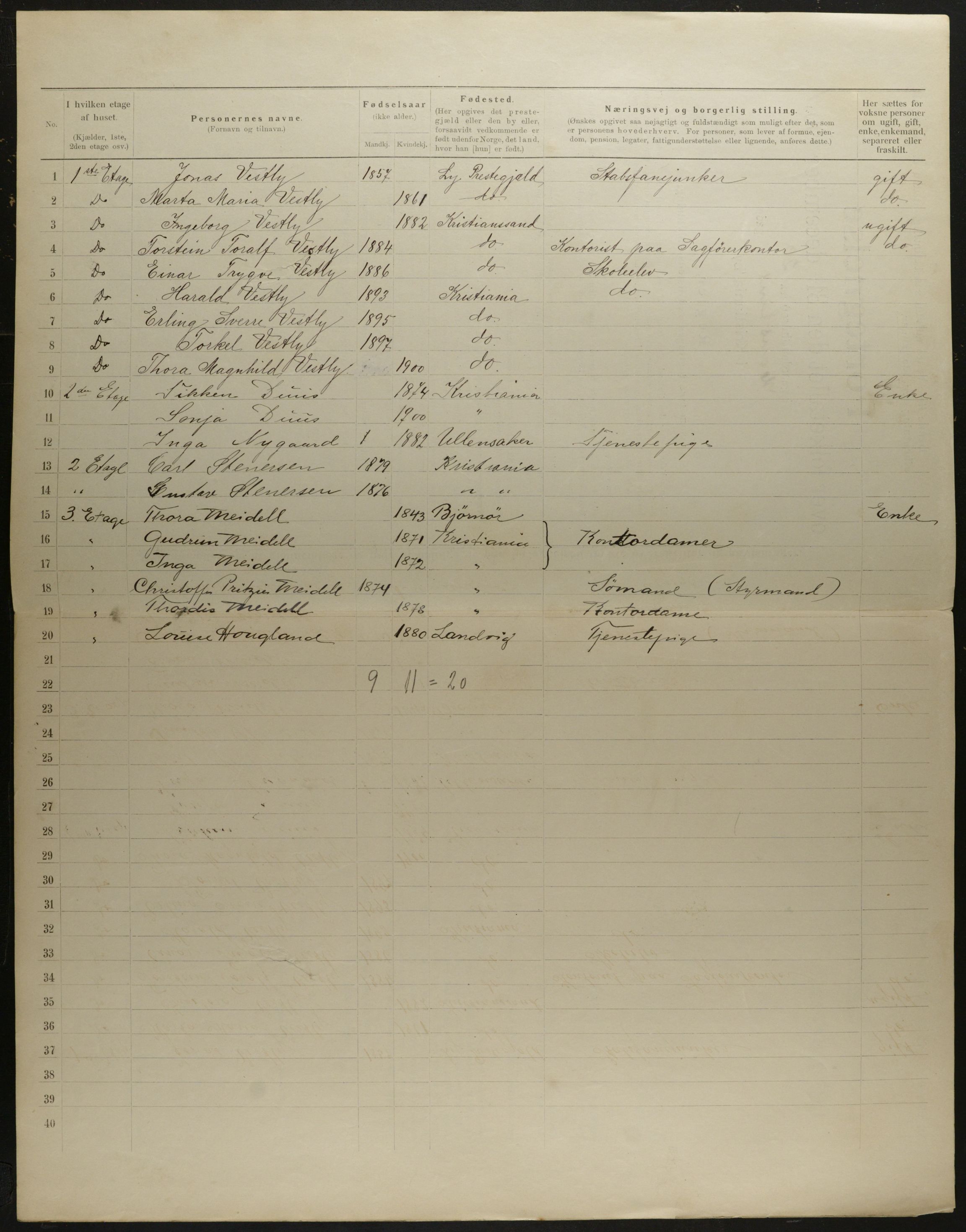 OBA, Municipal Census 1901 for Kristiania, 1901, p. 5644