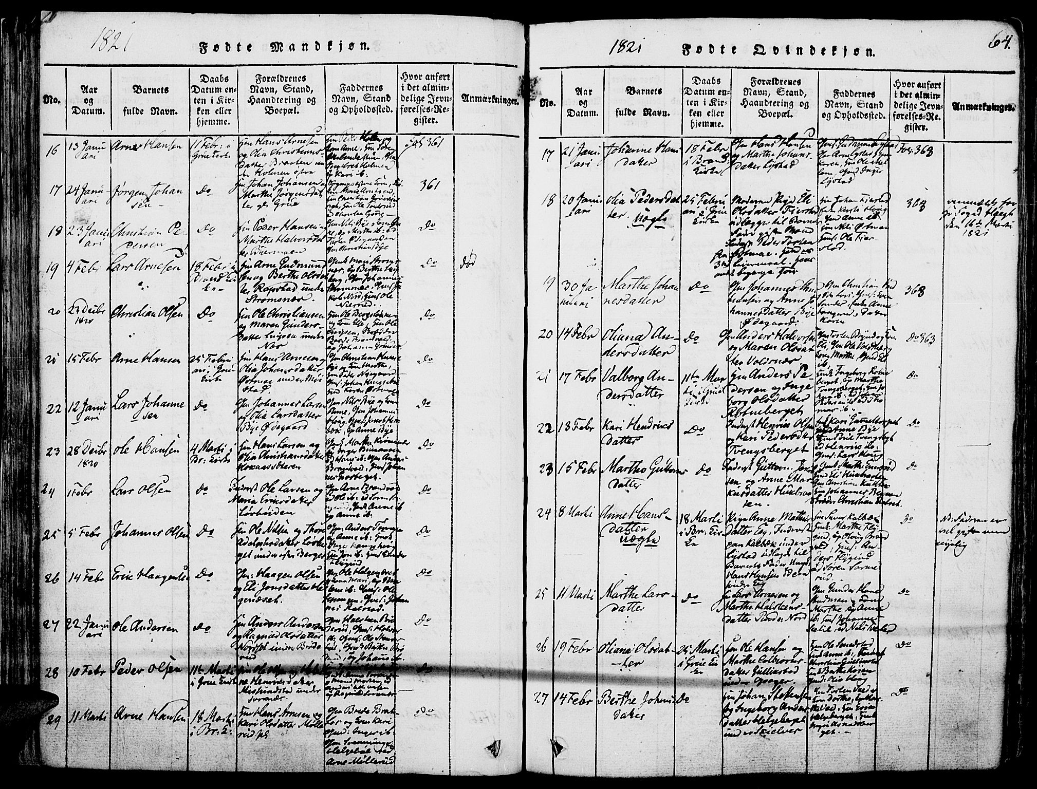 Grue prestekontor, SAH/PREST-036/H/Ha/Haa/L0006: Parish register (official) no. 6, 1814-1830, p. 64