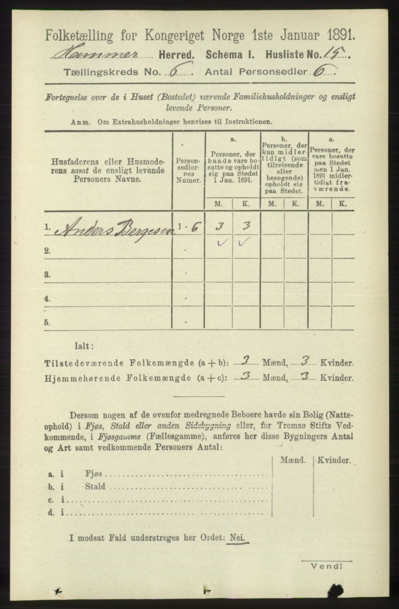 RA, 1891 census for 1254 Hamre, 1891, p. 1534