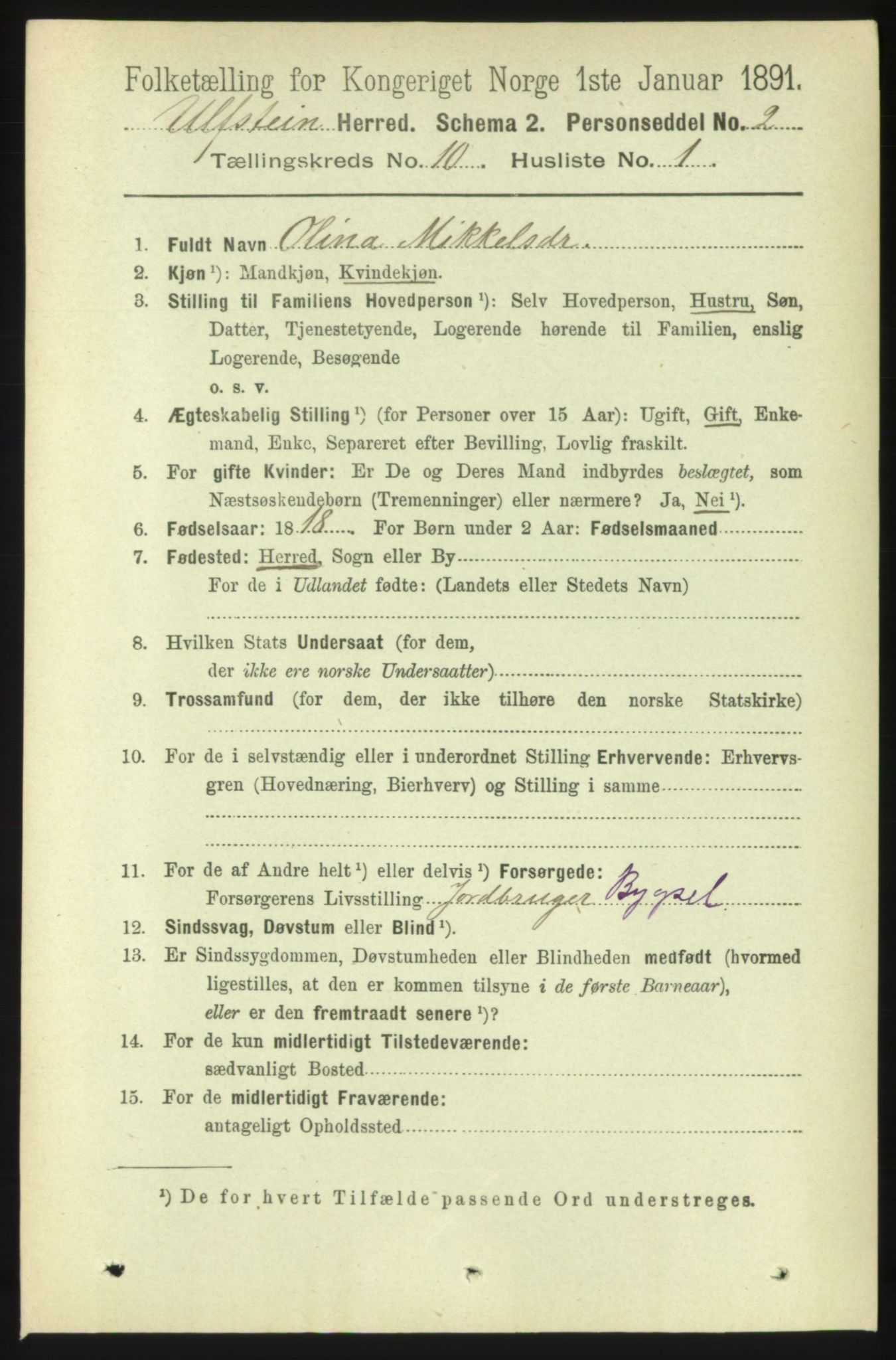 RA, 1891 census for 1516 Ulstein, 1891, p. 3158