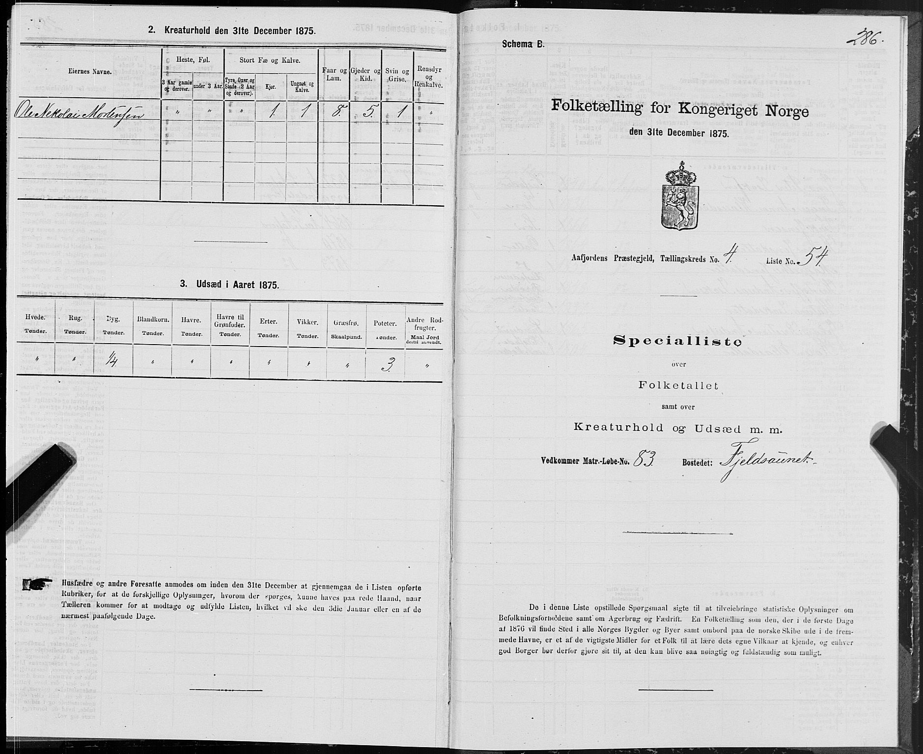 SAT, 1875 census for 1630P Aafjorden, 1875, p. 2286