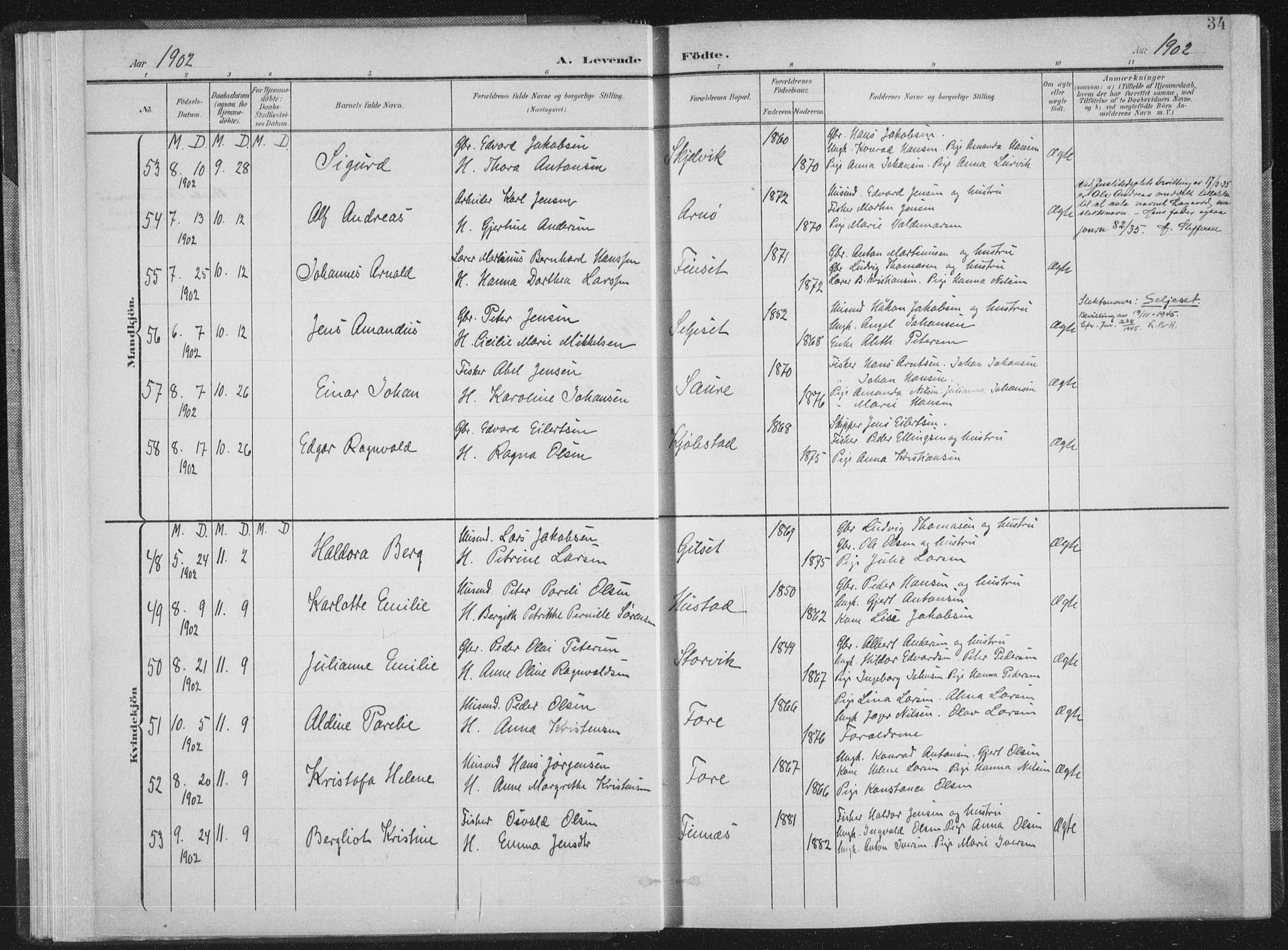 Ministerialprotokoller, klokkerbøker og fødselsregistre - Nordland, AV/SAT-A-1459/805/L0102: Parish register (official) no. 805A08I, 1900-1909, p. 34